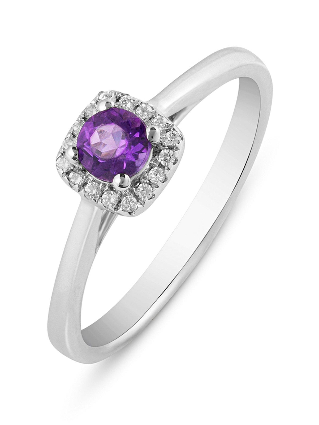 Love DIAMOND Amethyst Diamond Halo Solitaire Ring