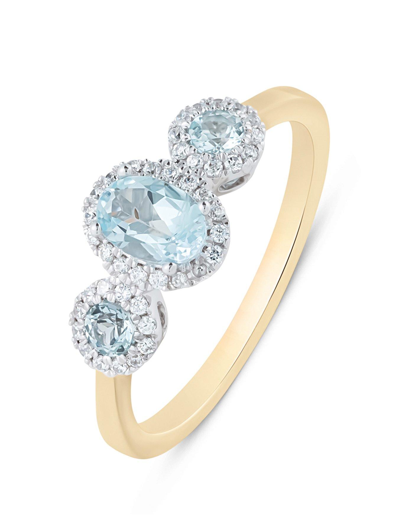 Image 1 of 5 of Love DIAMOND Aquamarine Look Sky Blue Topaz Diamond Halo Ring