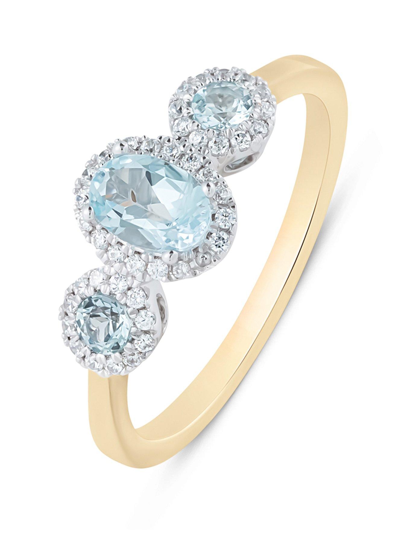 Love DIAMOND Aquamarine Look Sky Blue Topaz Diamond Halo Ring
