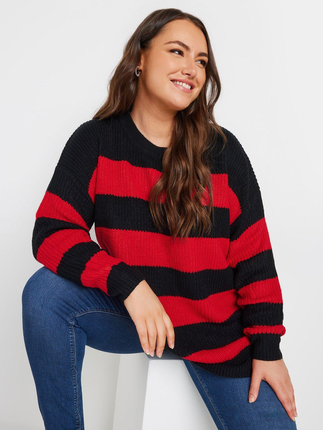 undefined Curve Striped Drop Shoulder Jumper - Red