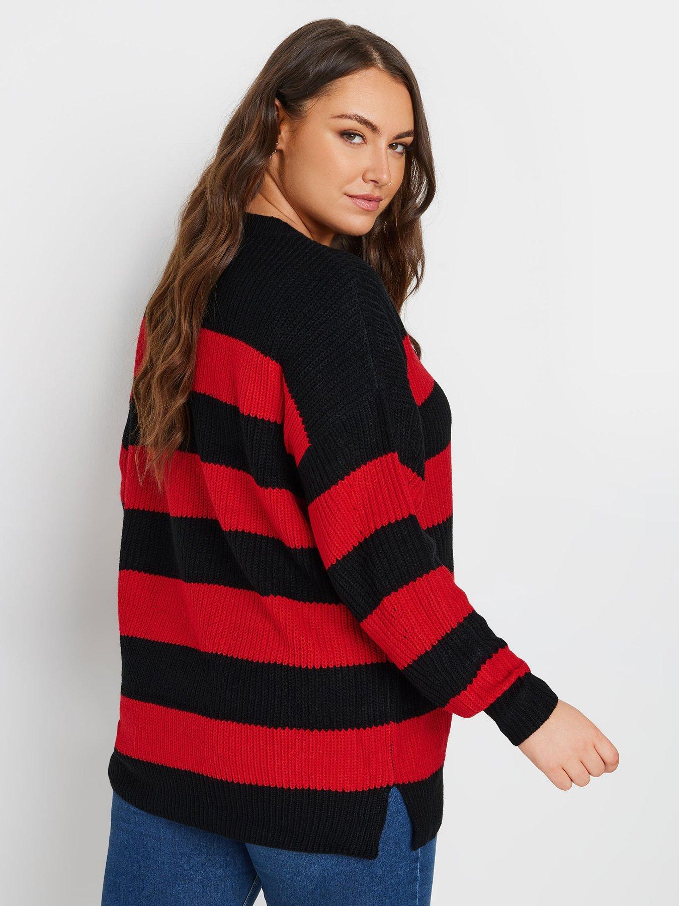 Image 2 of 4 of Yours Curve Striped Drop Shoulder Jumper - Red