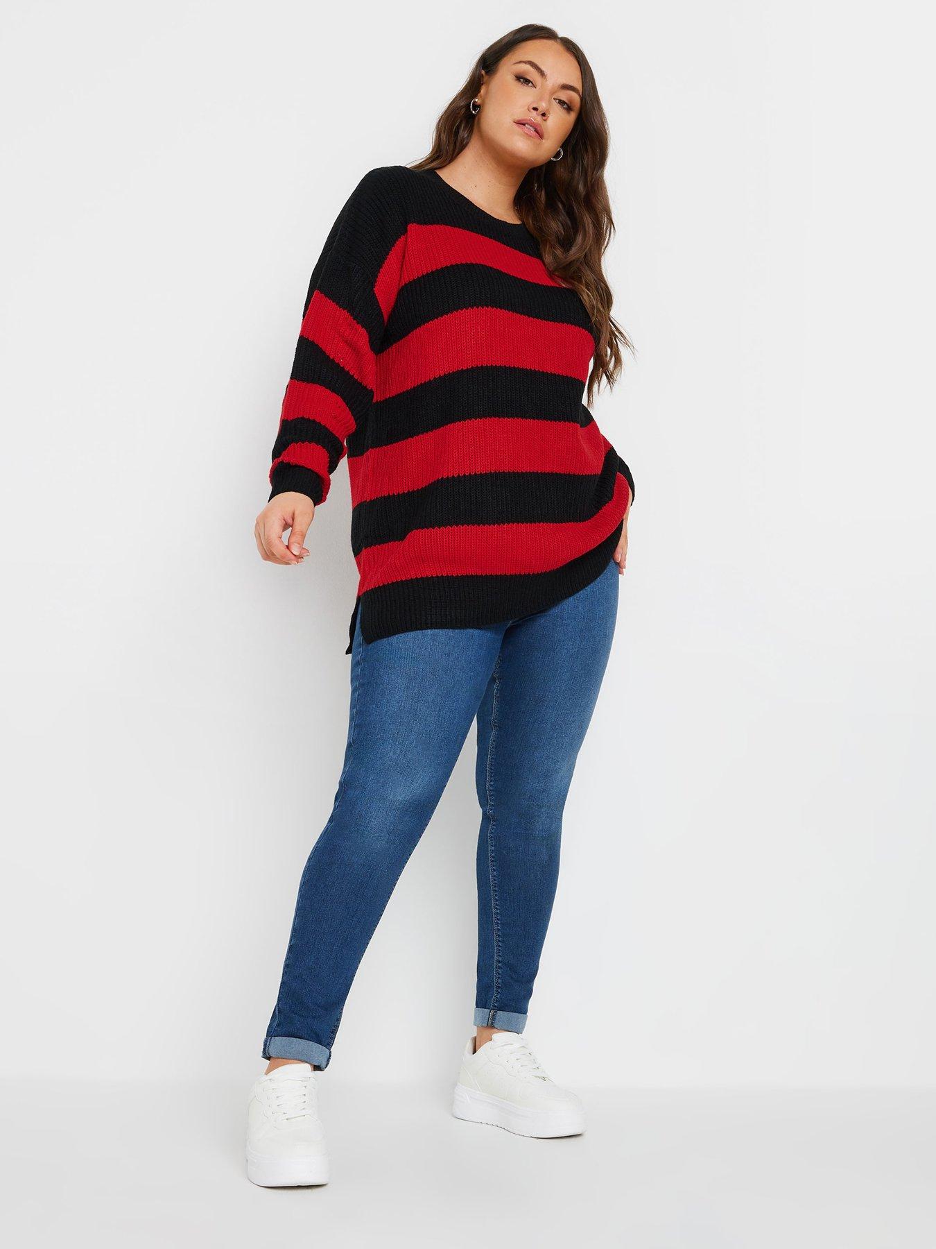 Image 3 of 4 of Yours Curve Striped Drop Shoulder Jumper - Red