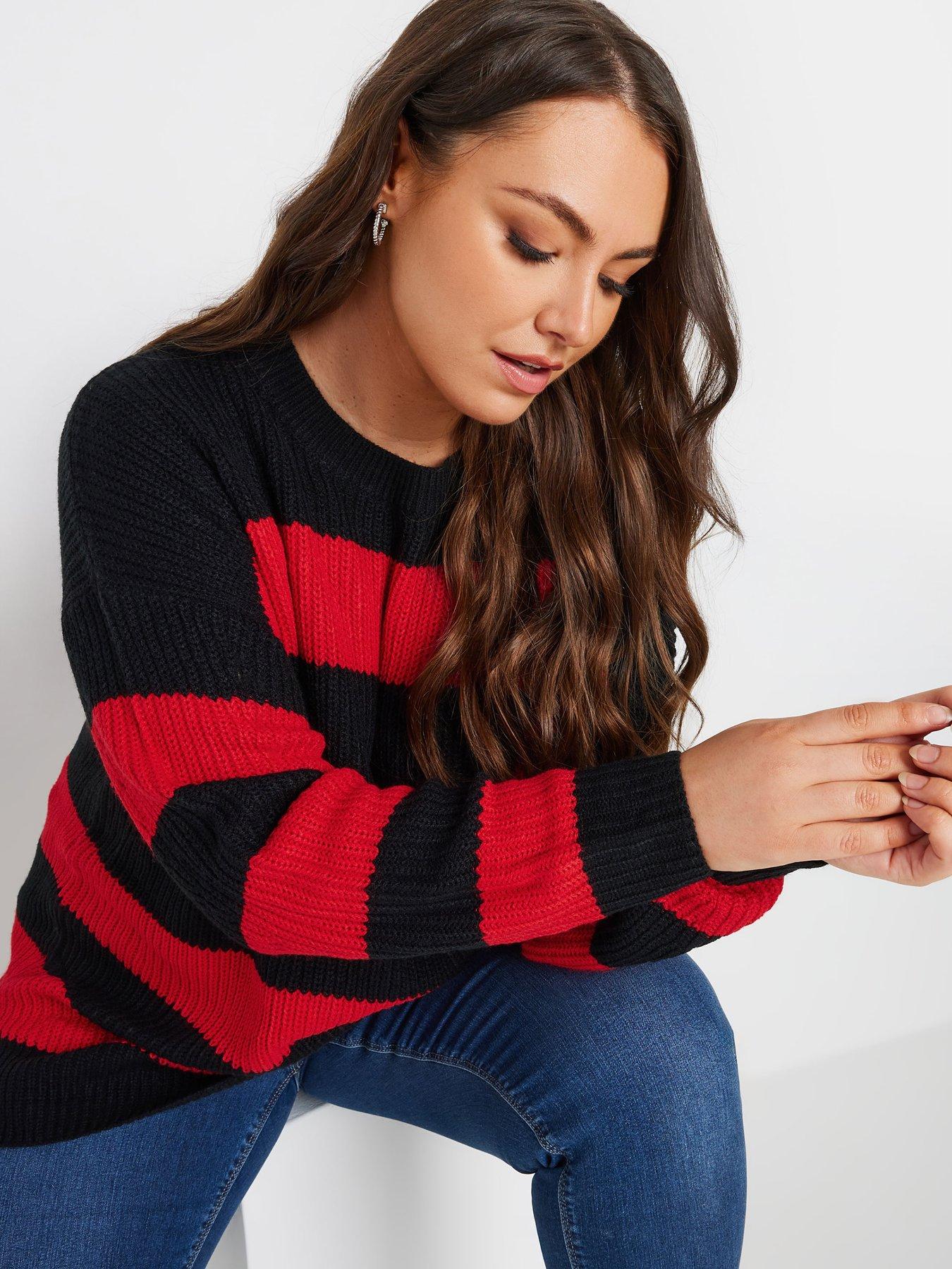 Image 4 of 4 of Yours Curve Striped Drop Shoulder Jumper - Red