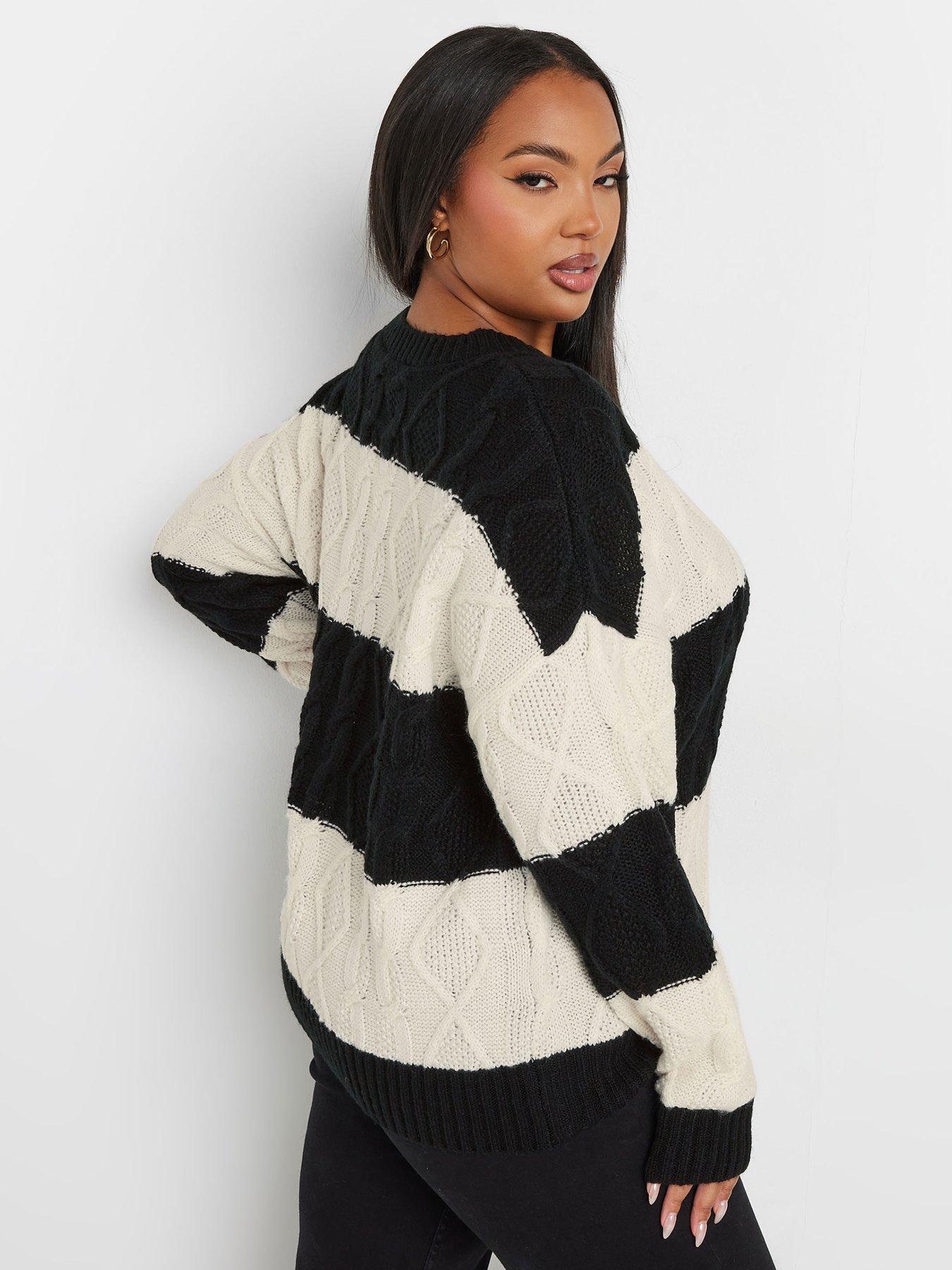 Image 2 of 4 of Yours Curve Cable Stripe Mix Jumper - Black/White