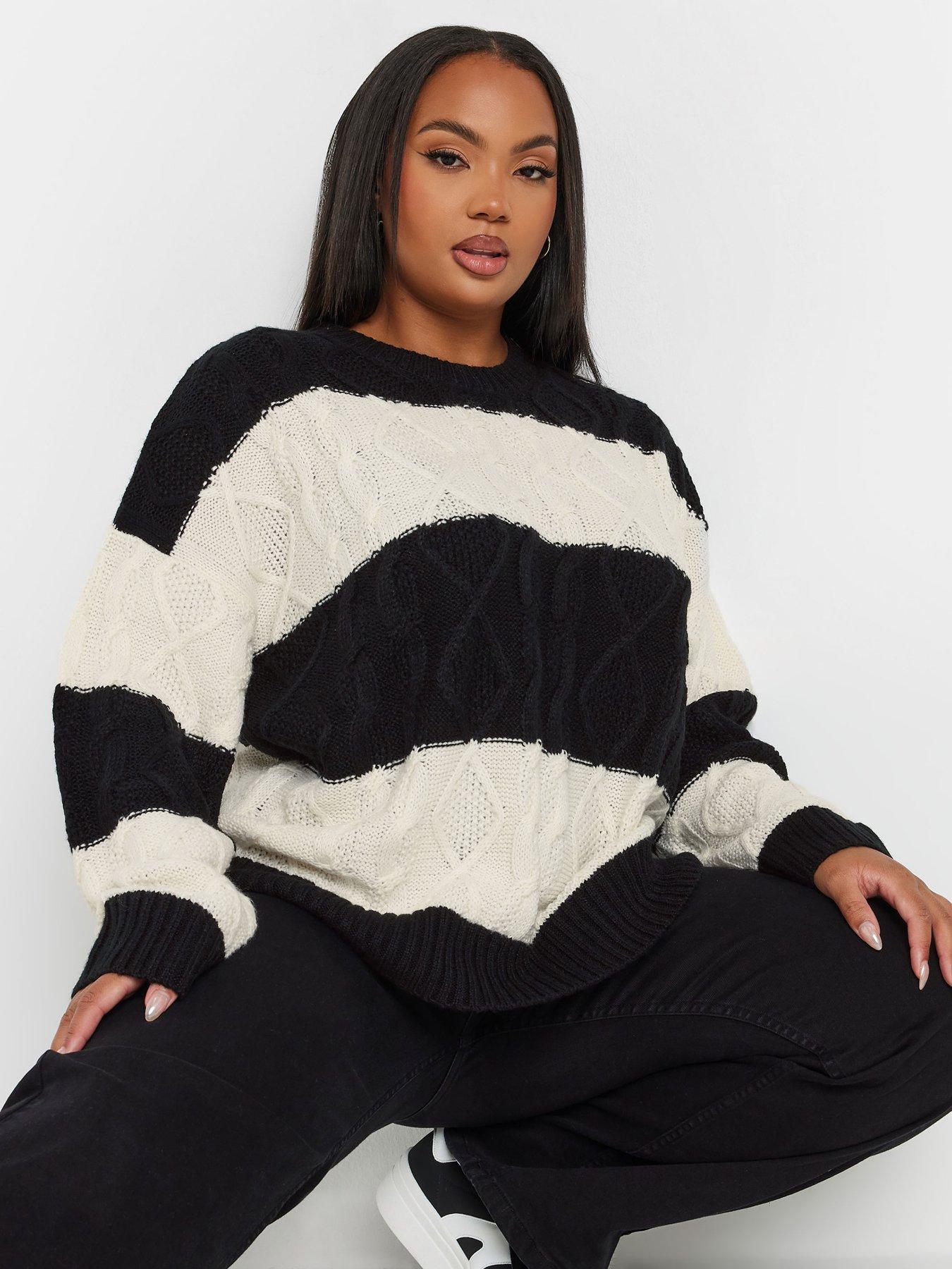 Image 4 of 4 of Yours Curve Cable Stripe Mix Jumper - Black/White