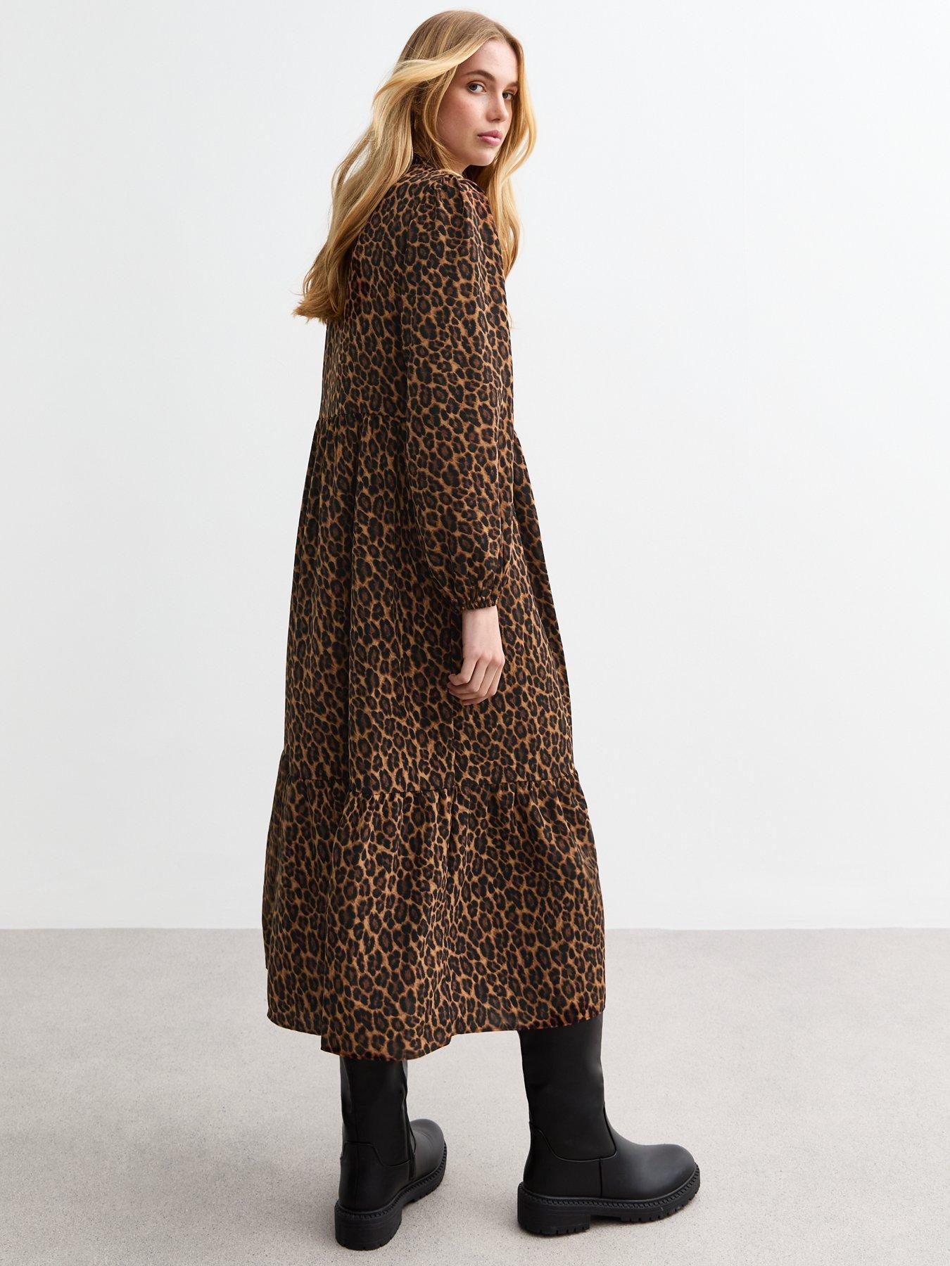 Image 2 of 5 of New Look Leopard Shirt Smock Dress - Print