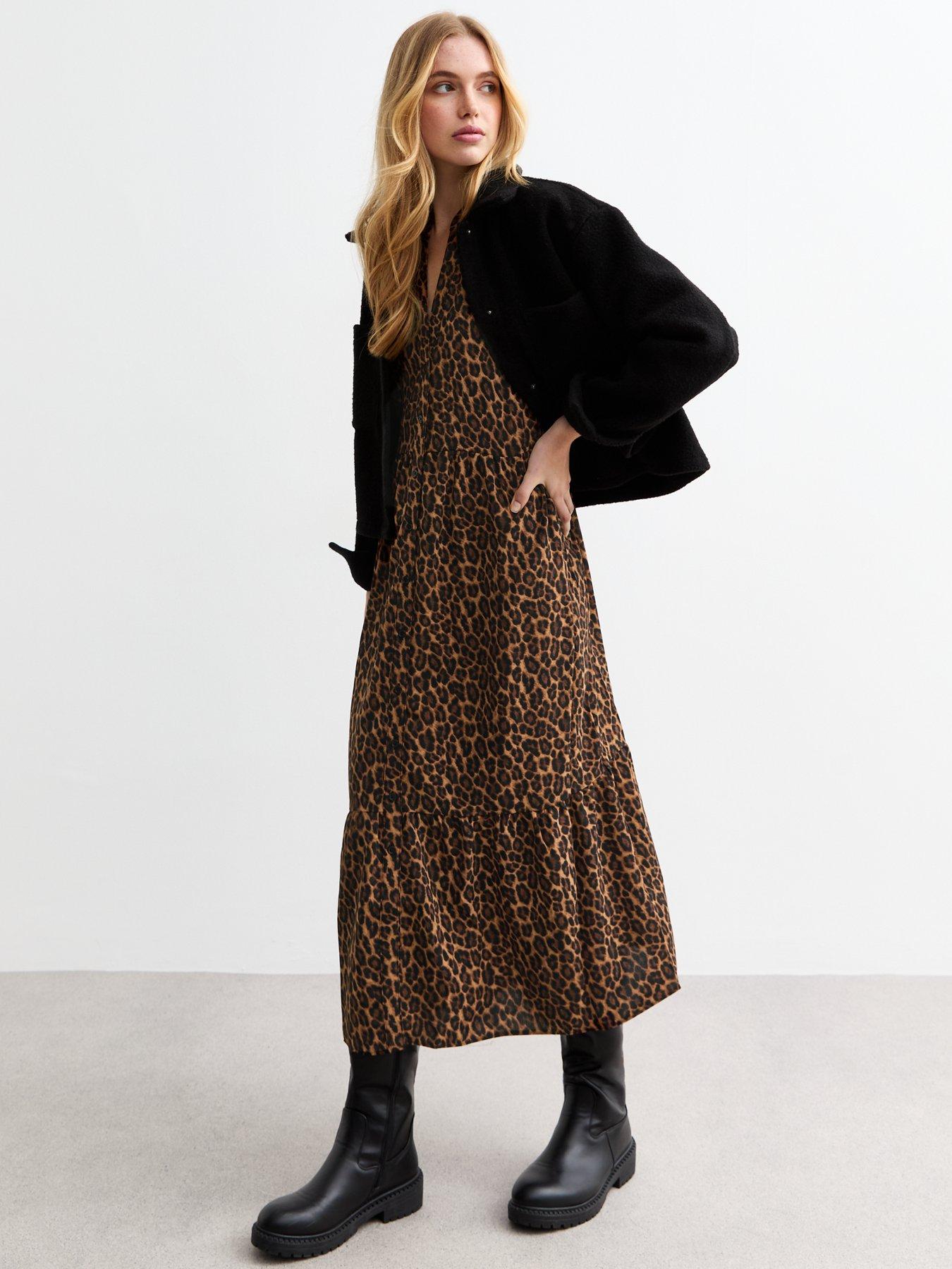 Image 3 of 5 of New Look Leopard Shirt Smock Dress - Print