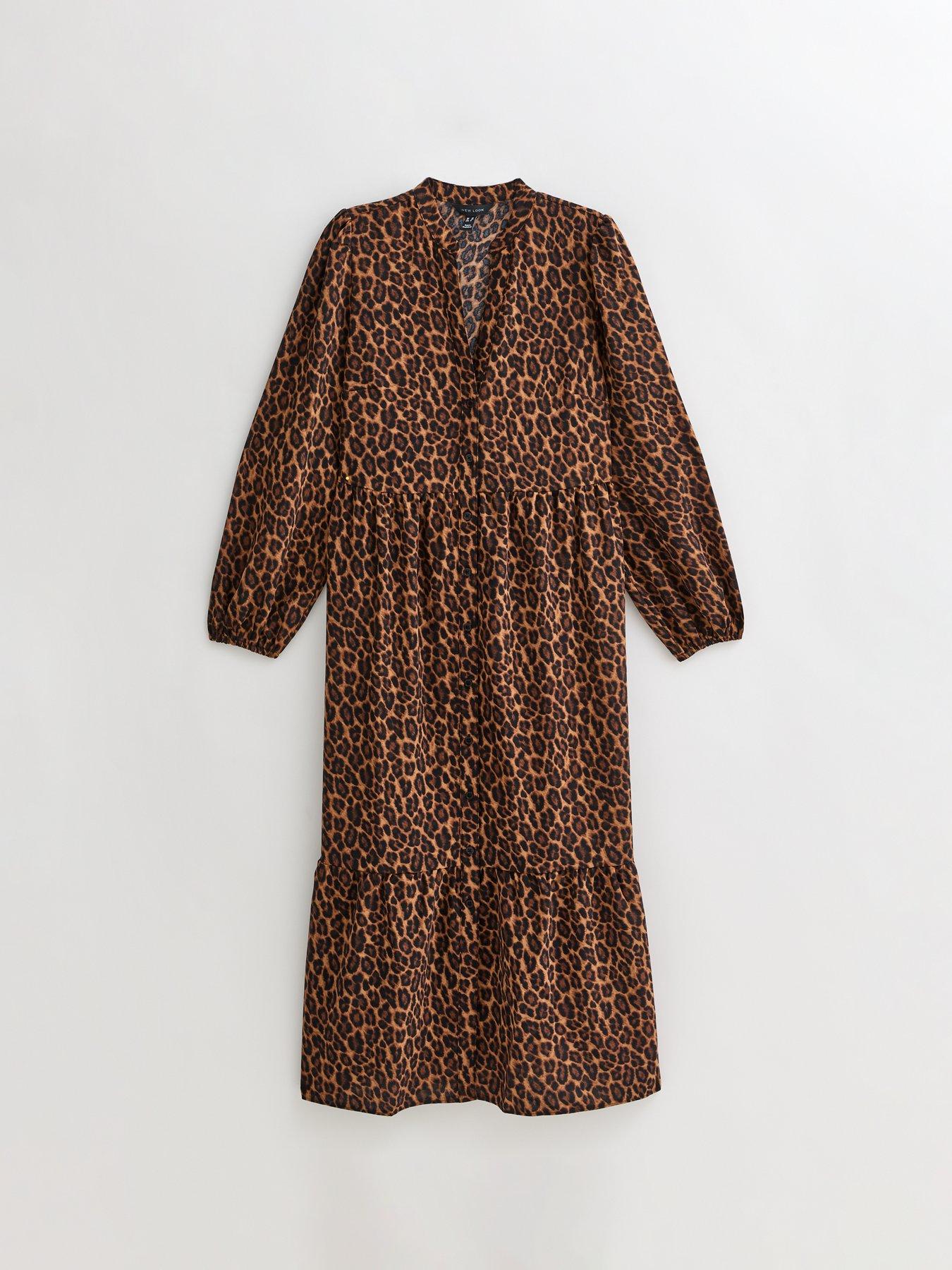 Image 5 of 5 of New Look Leopard Shirt Smock Dress - Print