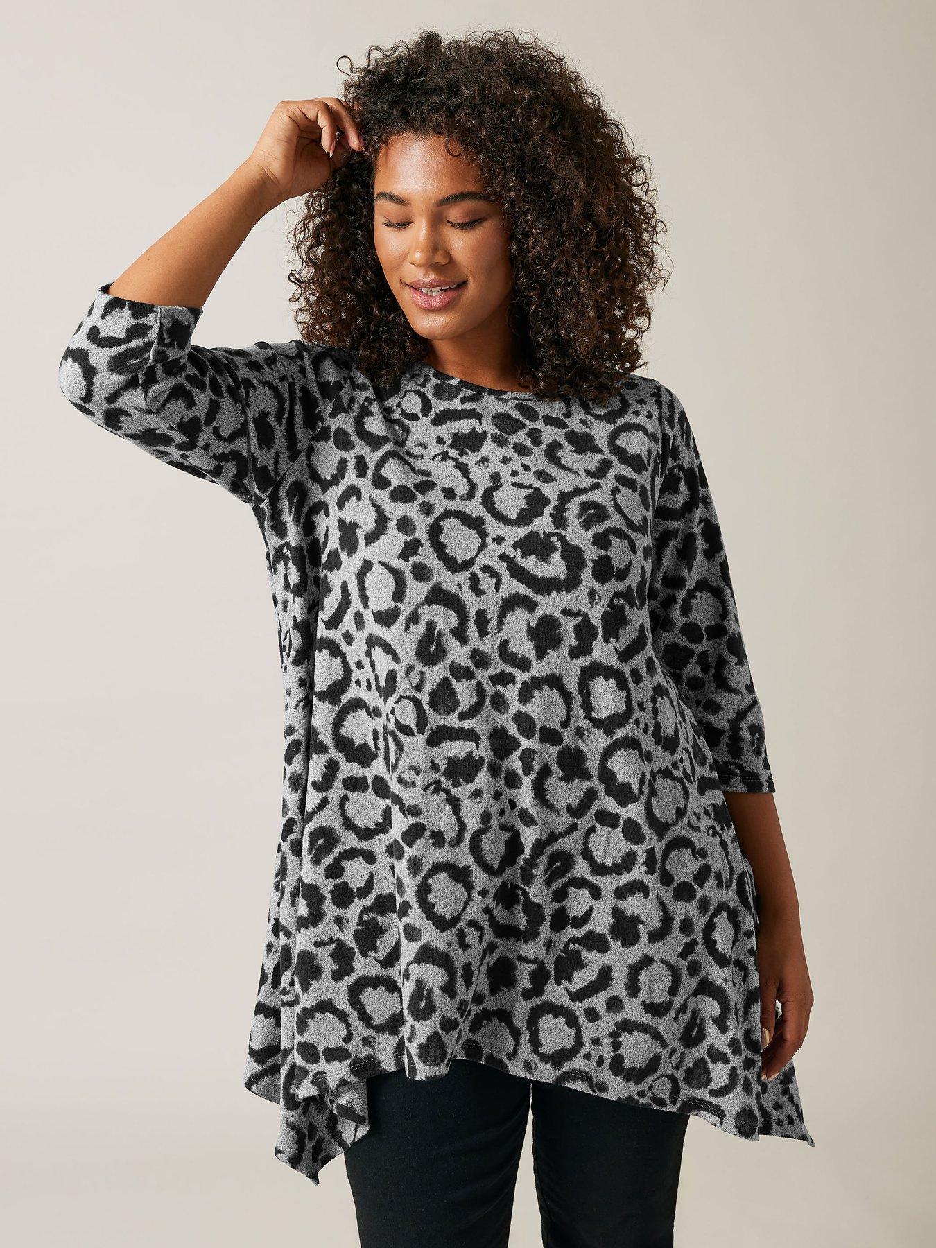 image of evans-animal-print-hanky-hem-jumper-grey