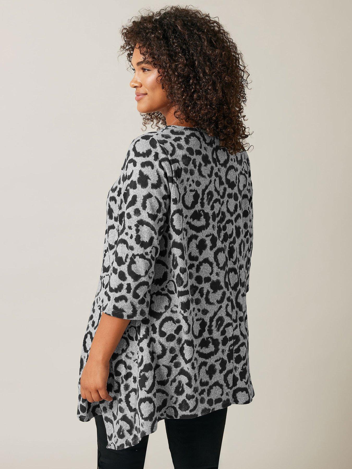  image of evans-animal-print-hanky-hem-jumper-grey