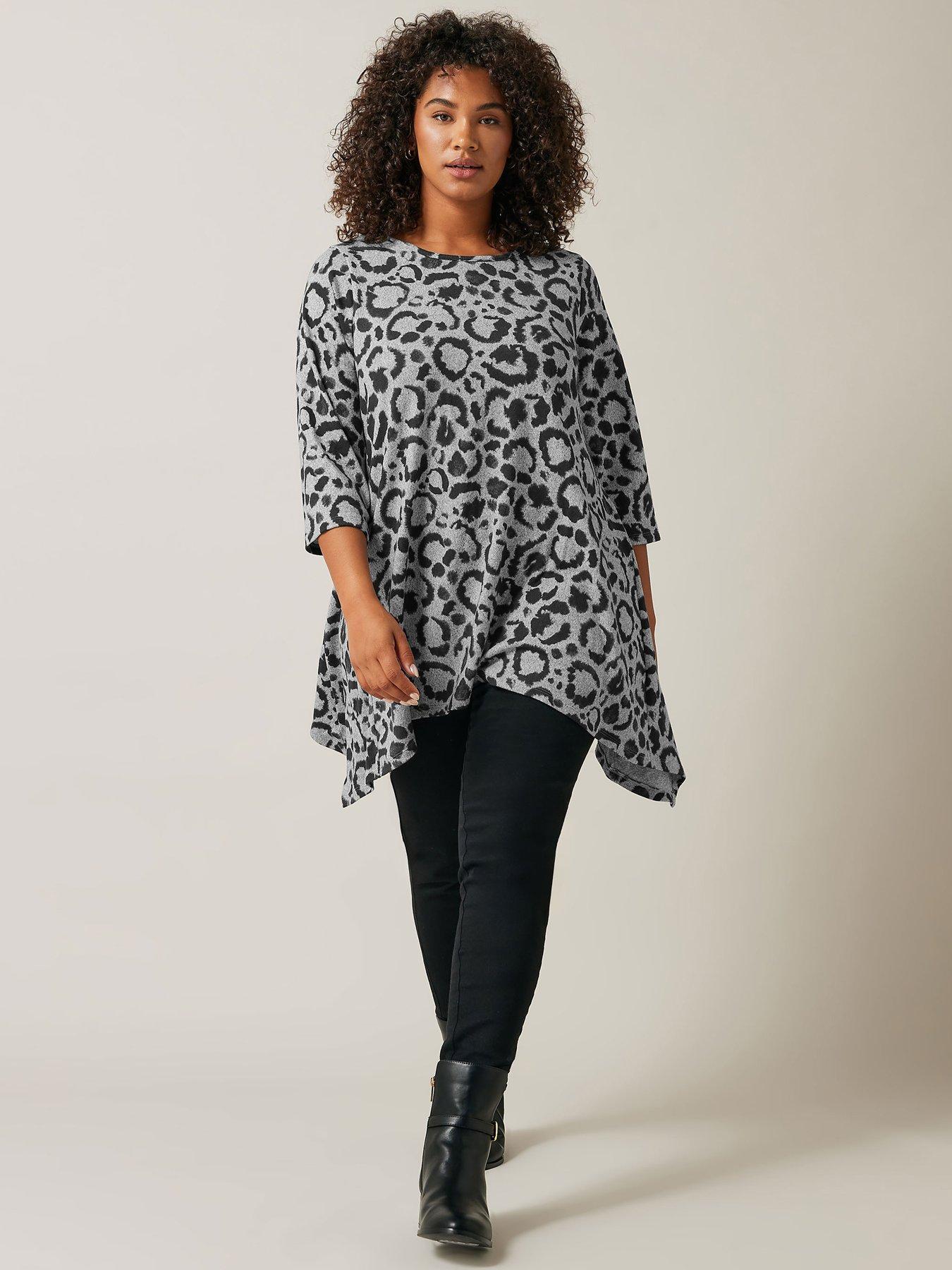  image of evans-animal-print-hanky-hem-jumper-grey