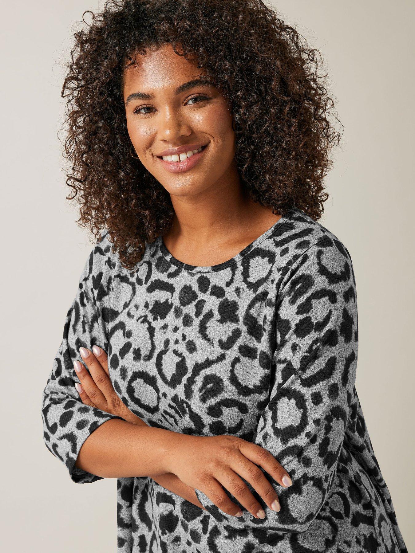  image of evans-animal-print-hanky-hem-jumper-grey
