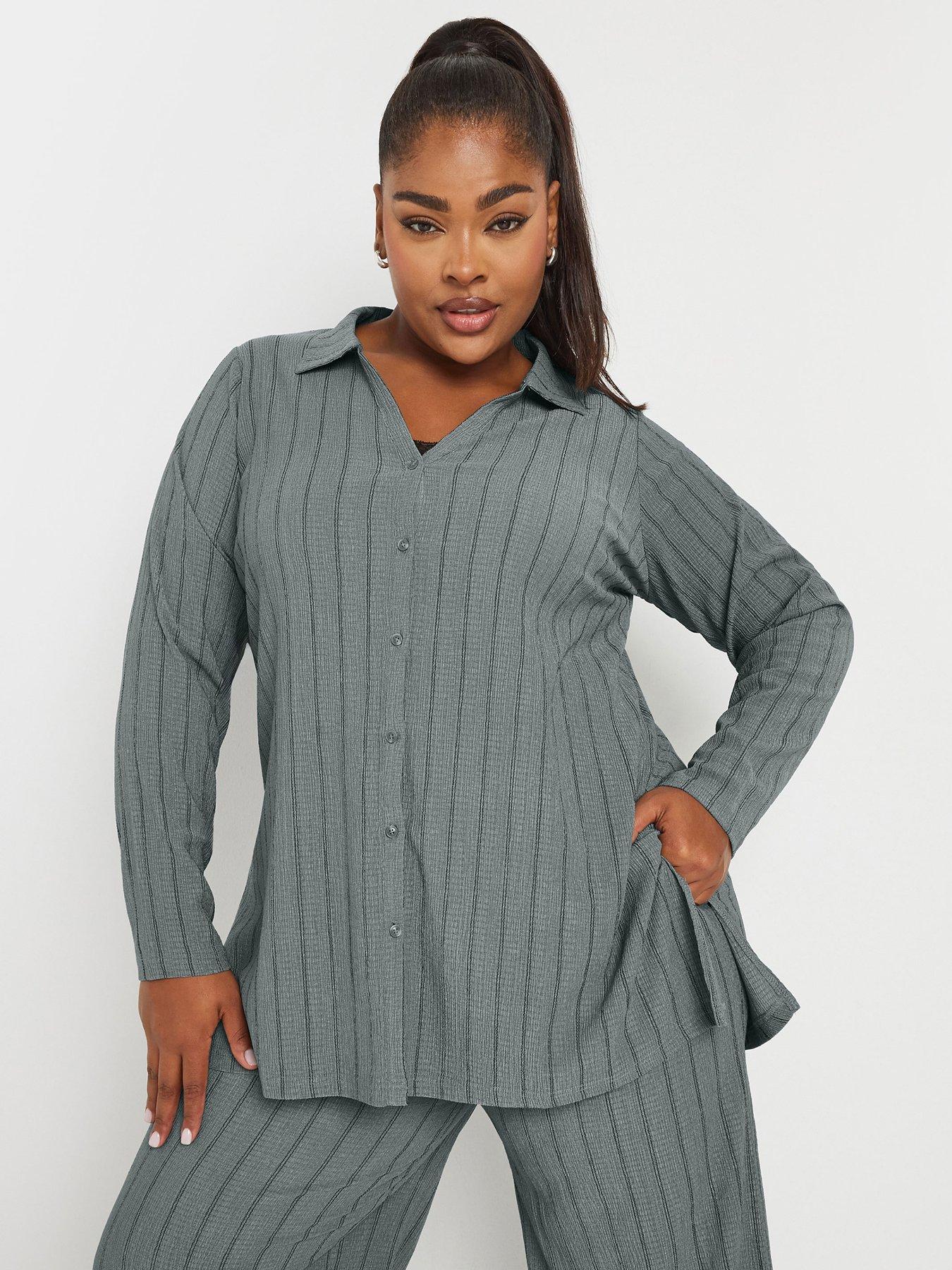 undefined Curve Pinstripe Textured Shirt - Grey