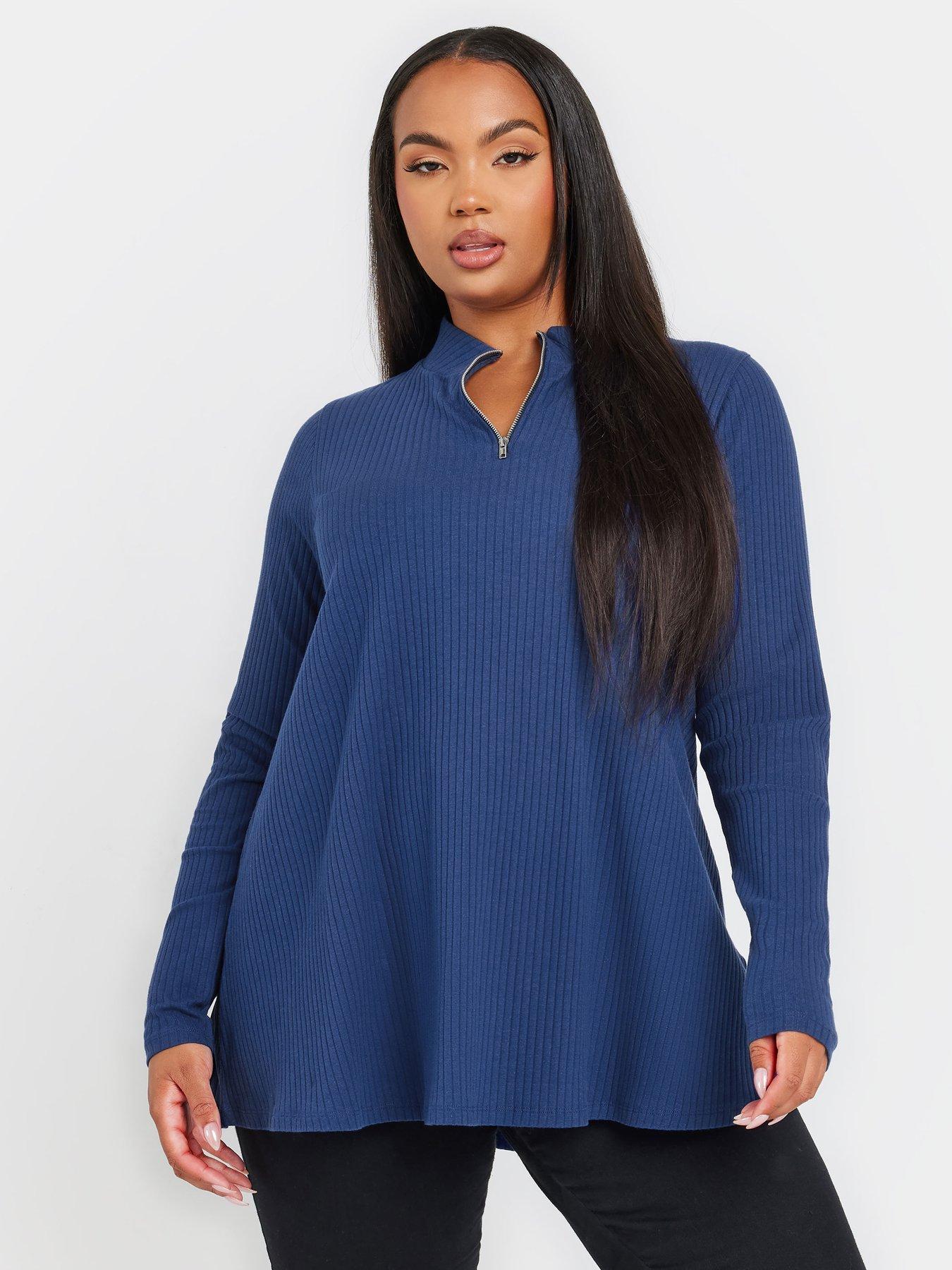  image of yours-curve-quarter-zip-rib-top-blue