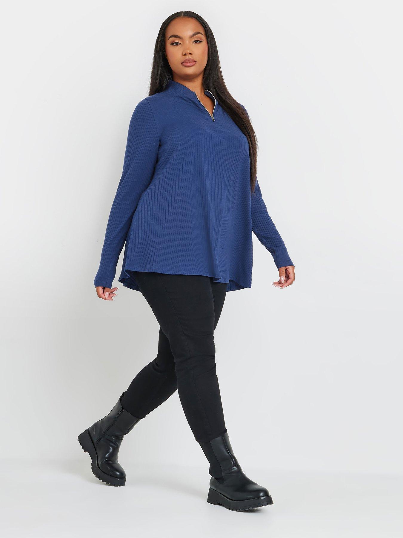  image of yours-curve-quarter-zip-rib-top-blue