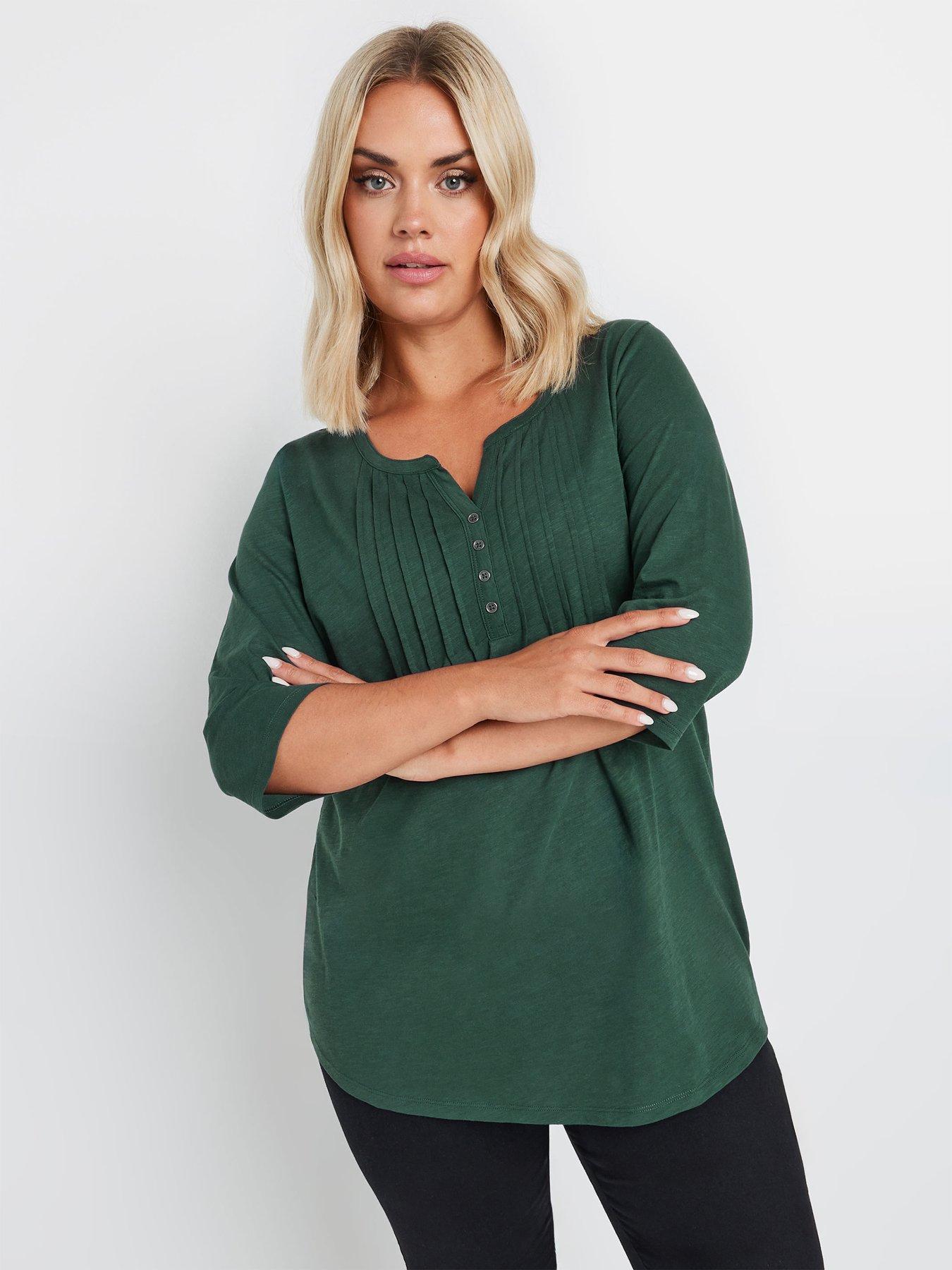  image of yours-curve-pintuck-henley-top-green