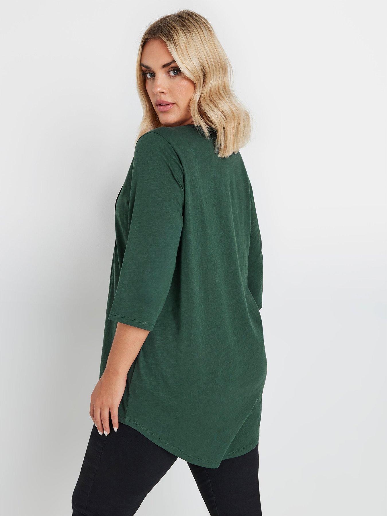  image of yours-curve-pintuck-henley-top-green