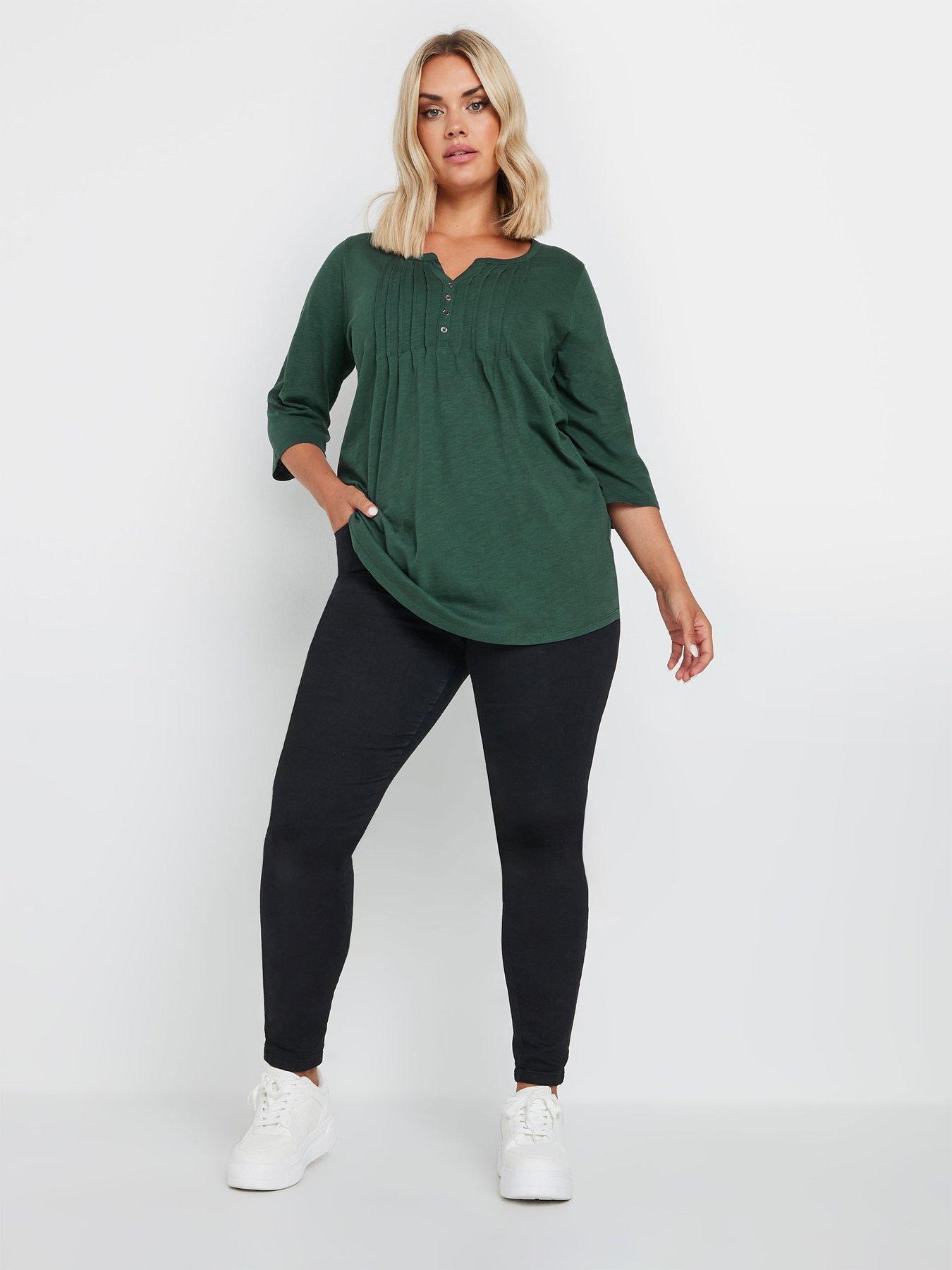  image of yours-curve-pintuck-henley-top-green