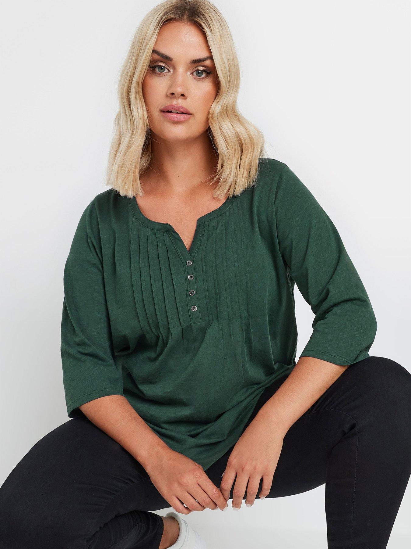  image of yours-curve-pintuck-henley-top-green
