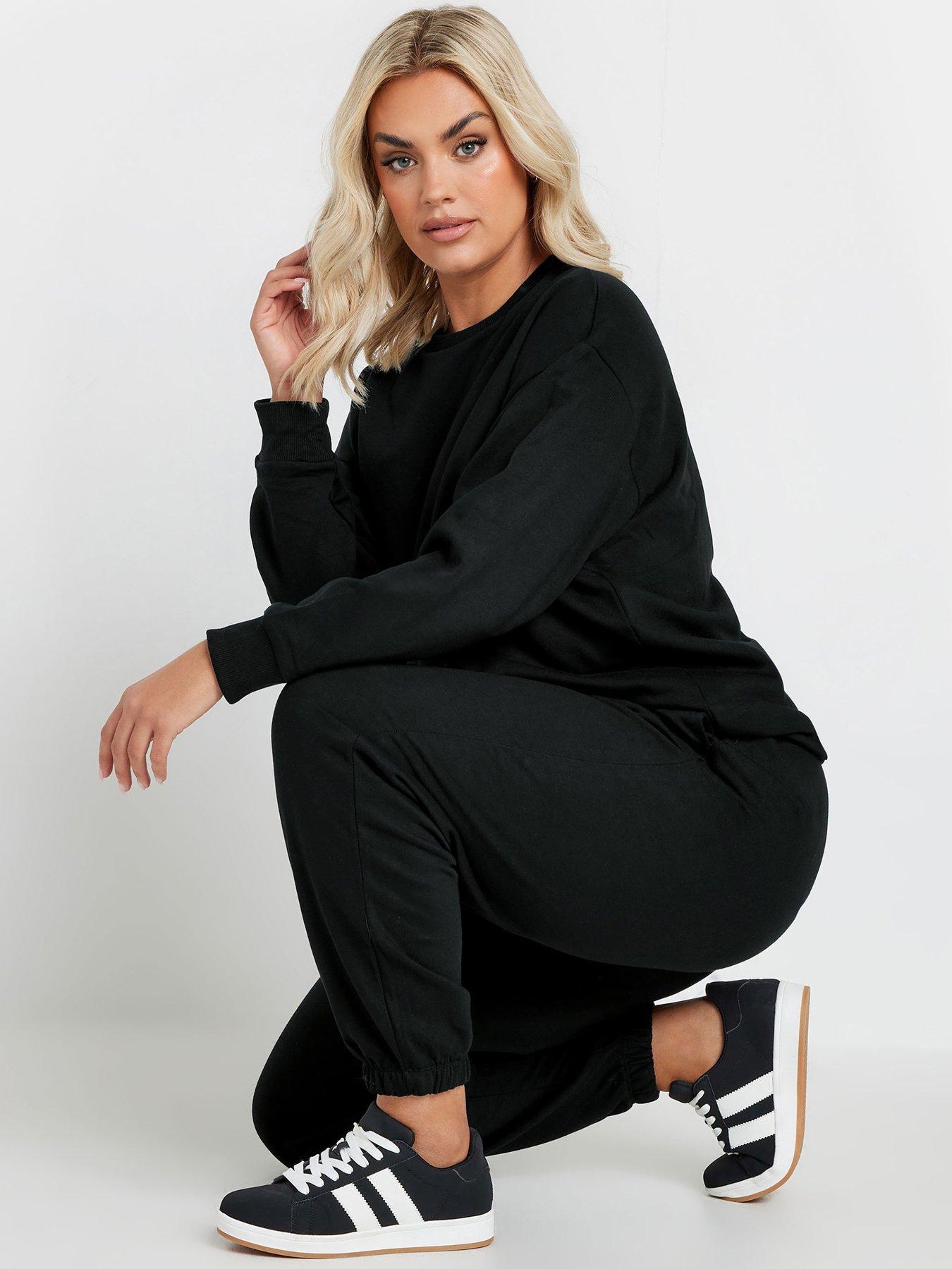 undefined Curve Crew Neck Sweatshirt With Cuffed Jogger Set - Black