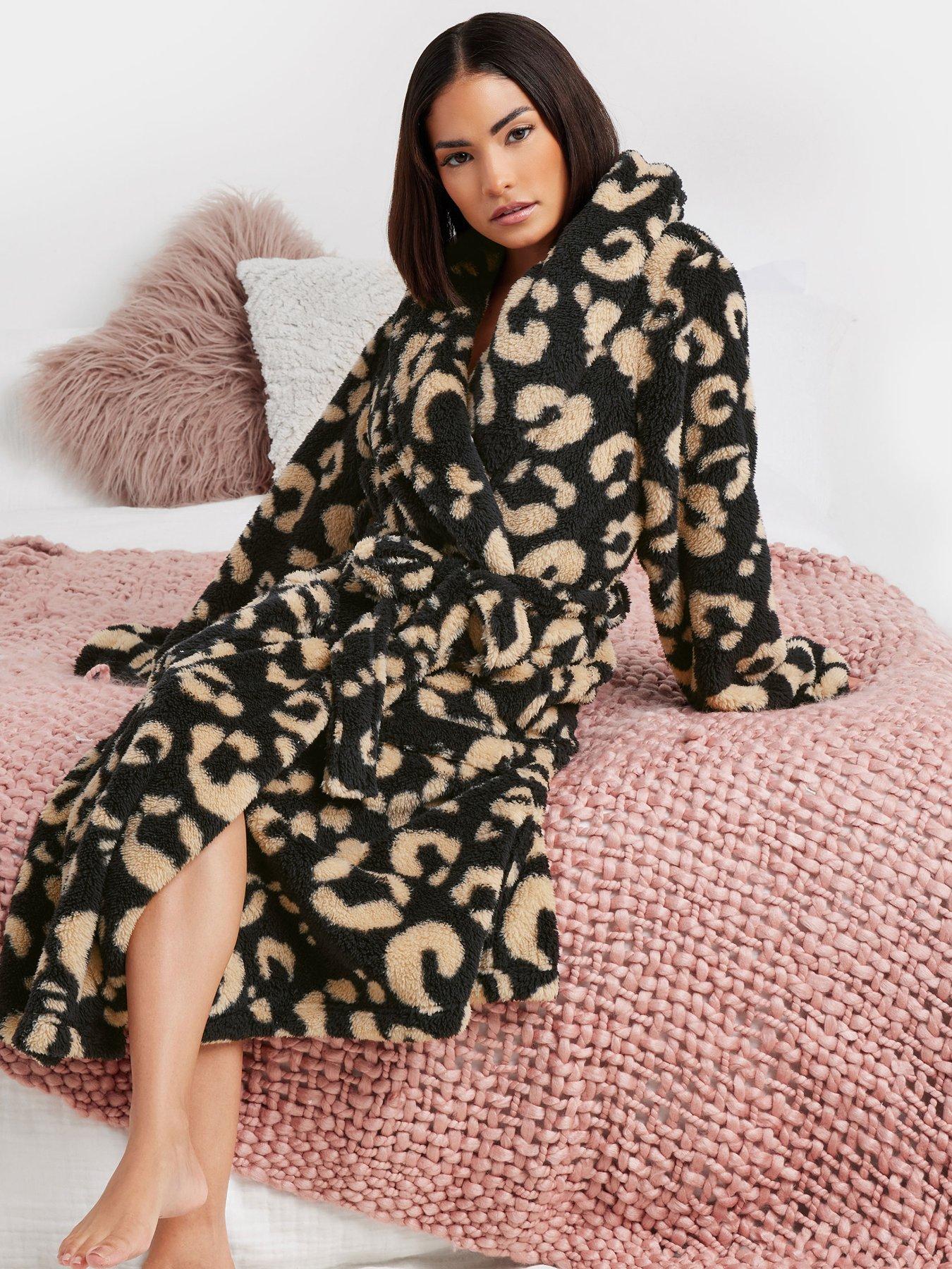 undefined Petite Fluffy Animal Shawl Collar Robe