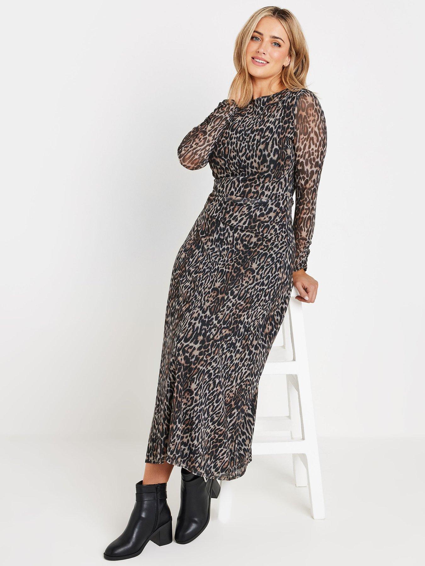 M Co Mesh Long Sleeve Midi Dress Animal Print littlewoods