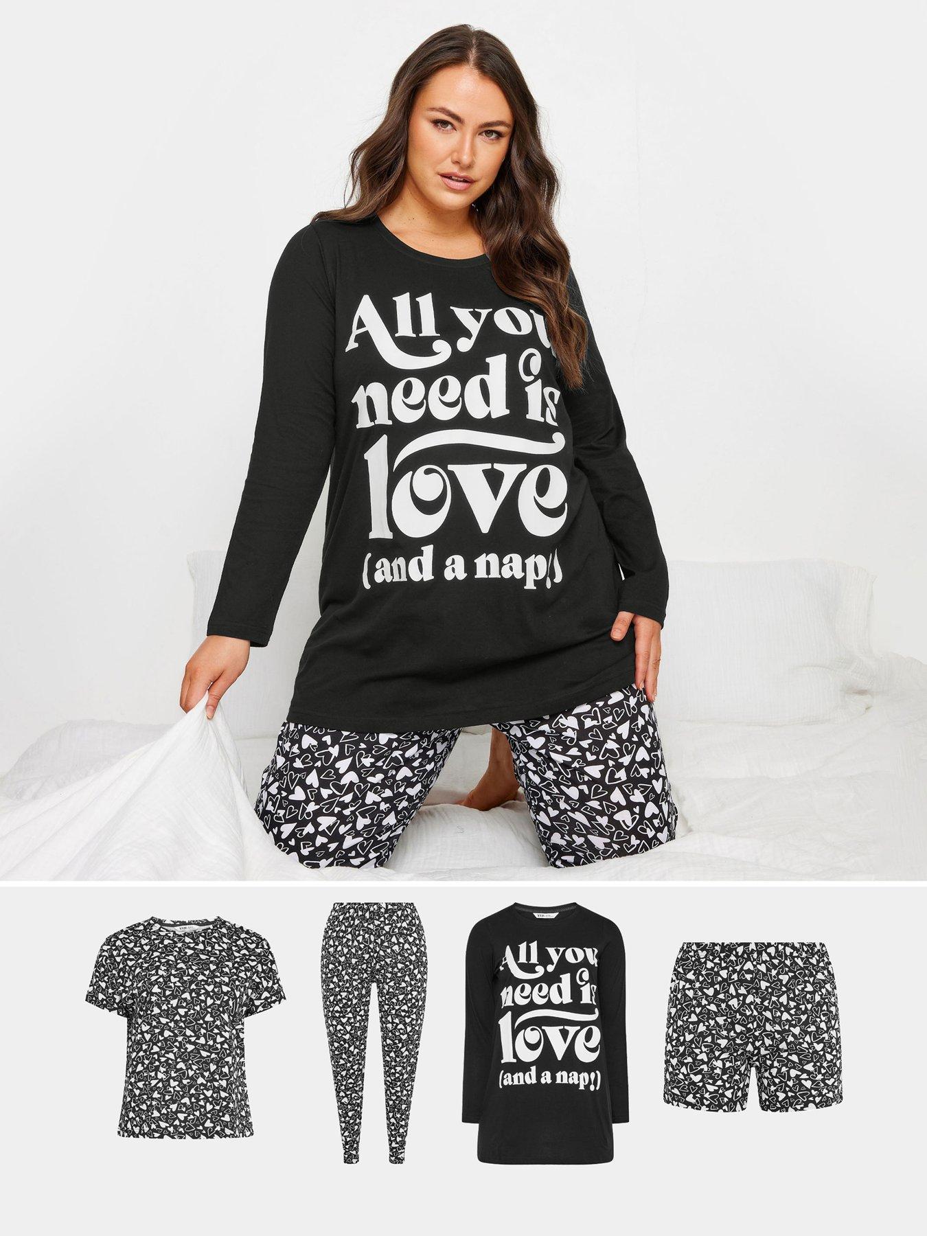  image of yours-curve-4-pack-love-and-nap-long-sleeve-pj-set-black