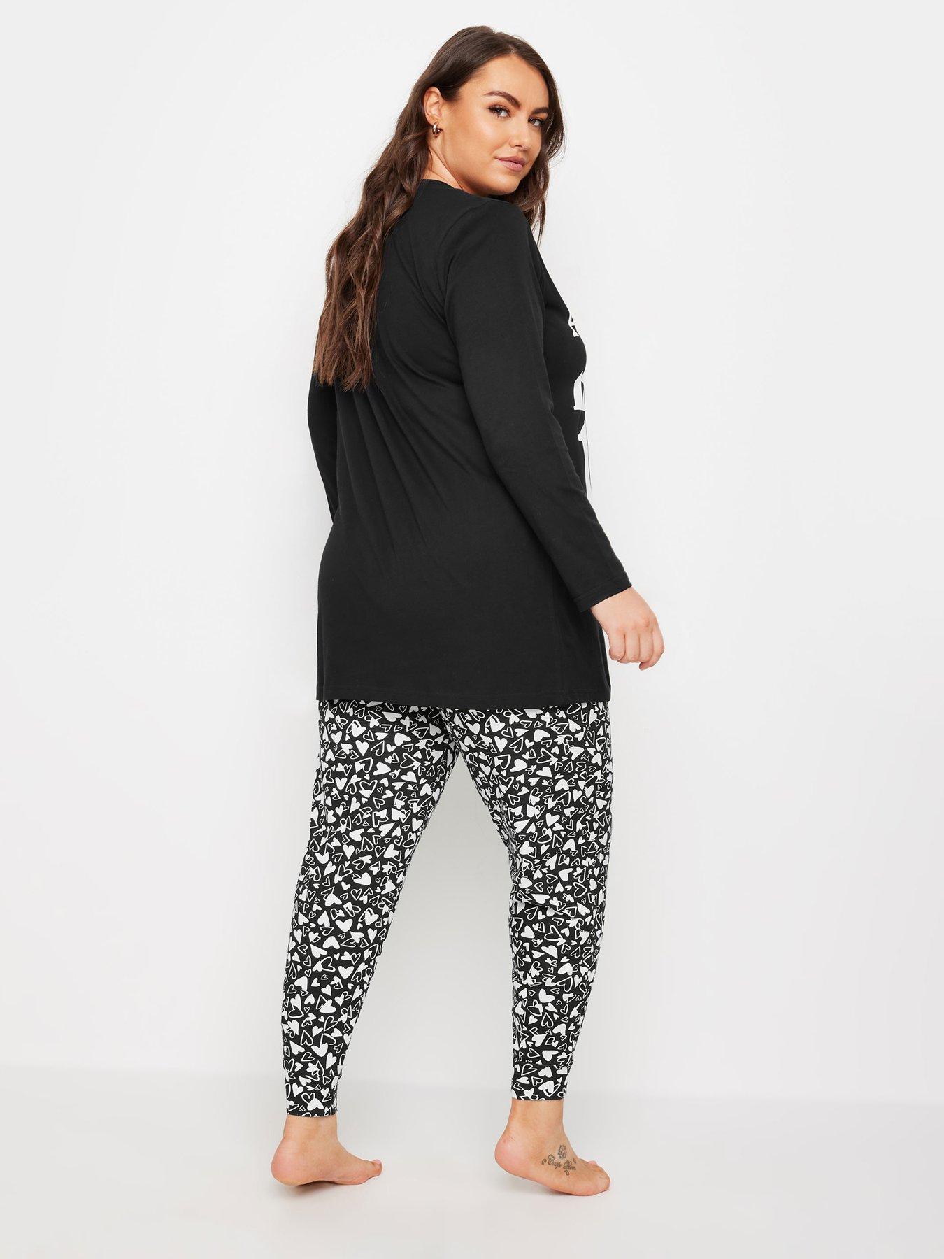  image of yours-curve-4-pack-love-and-nap-long-sleeve-pj-set-black