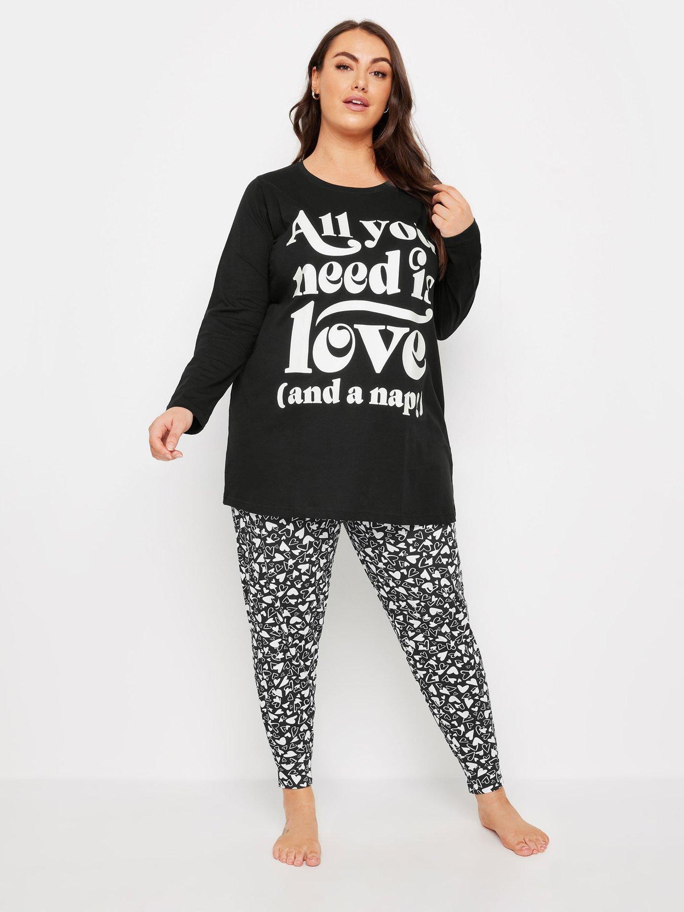  image of yours-curve-4-pack-love-and-nap-long-sleeve-pj-set-black