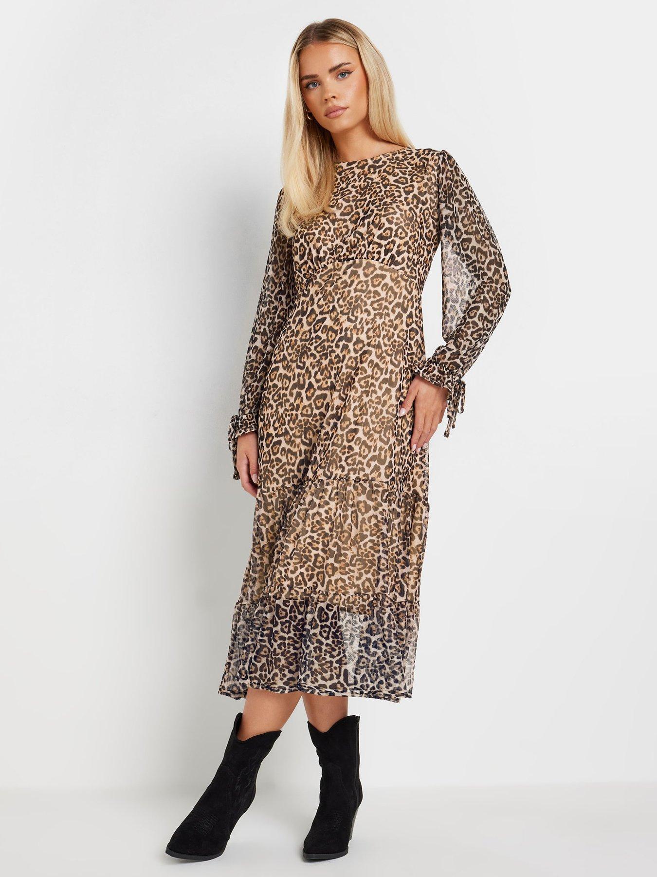 pixiegirl-petite-animal-long-sleeve-mesh-tiered-midi-dress