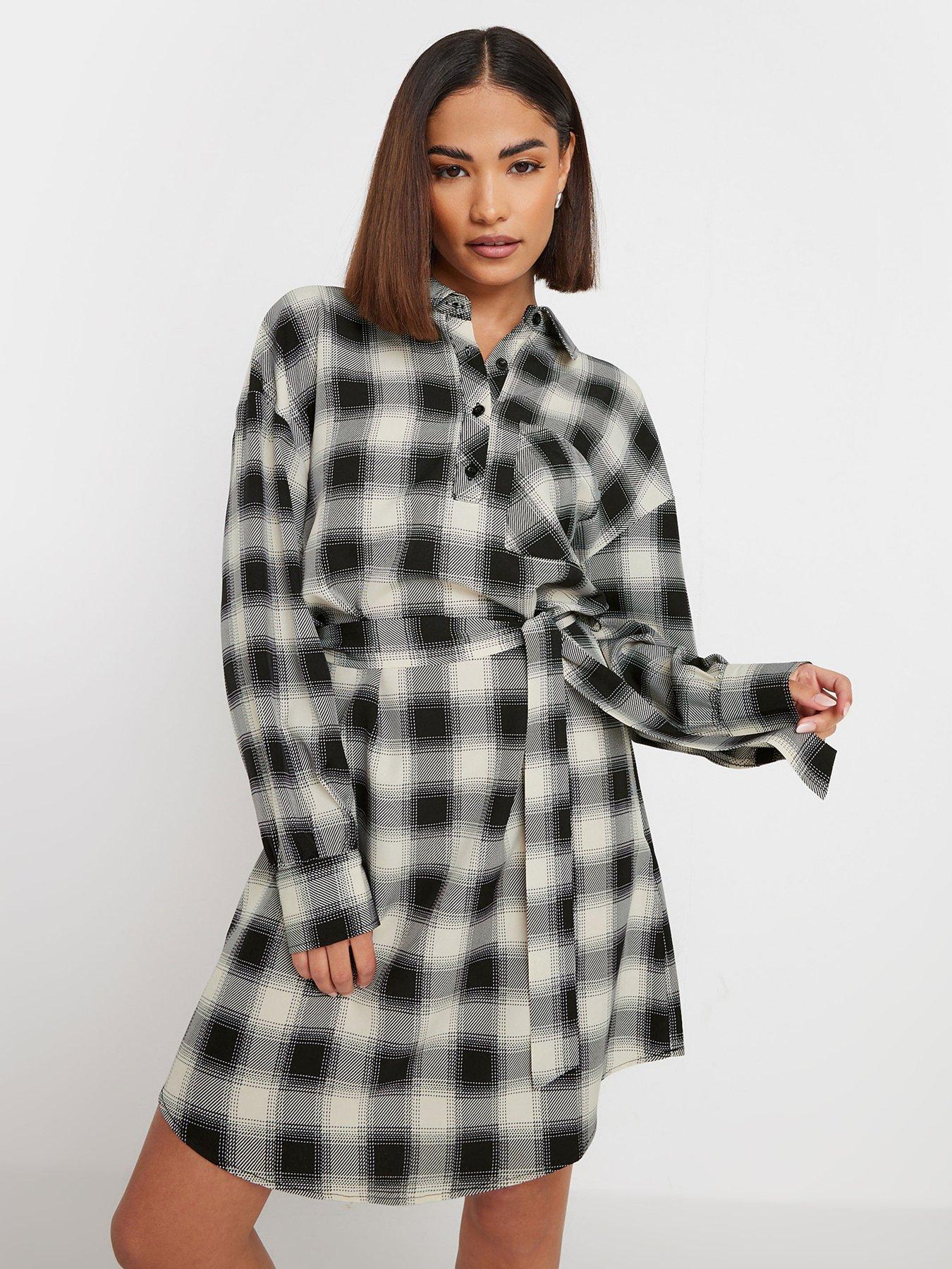 undefined Petite Blurred Check Shirt Dress - Black