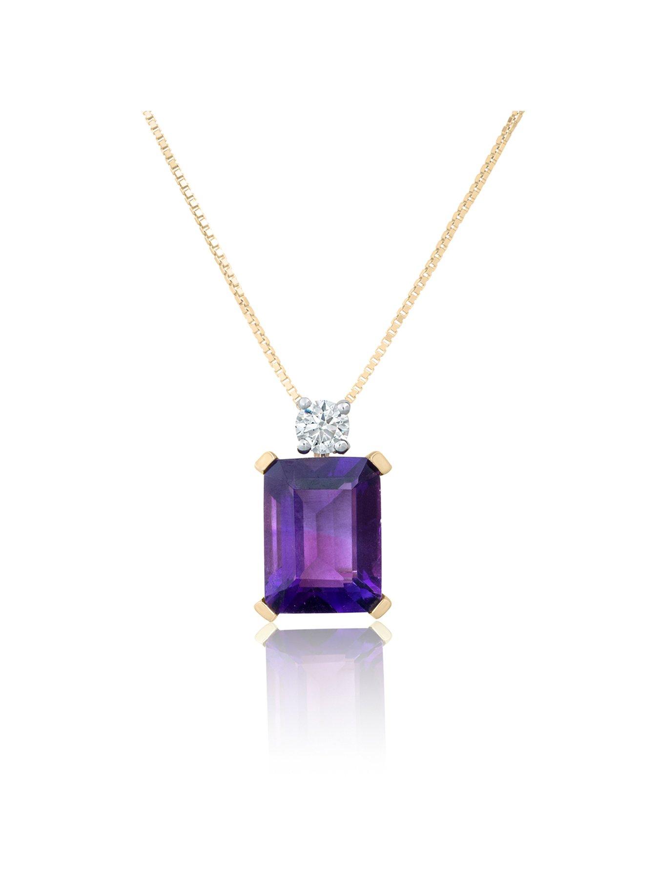 undefined Lab Grown Diamond Natural Amethyst Pendant Necklace