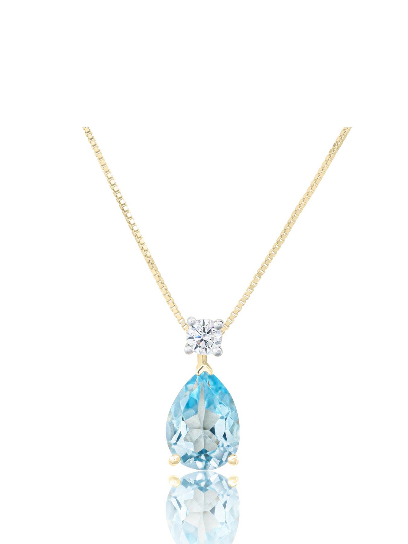 Love DIAMOND Lab Grown Diamond Aquamarine Look Sky Blue Topaz Pendant