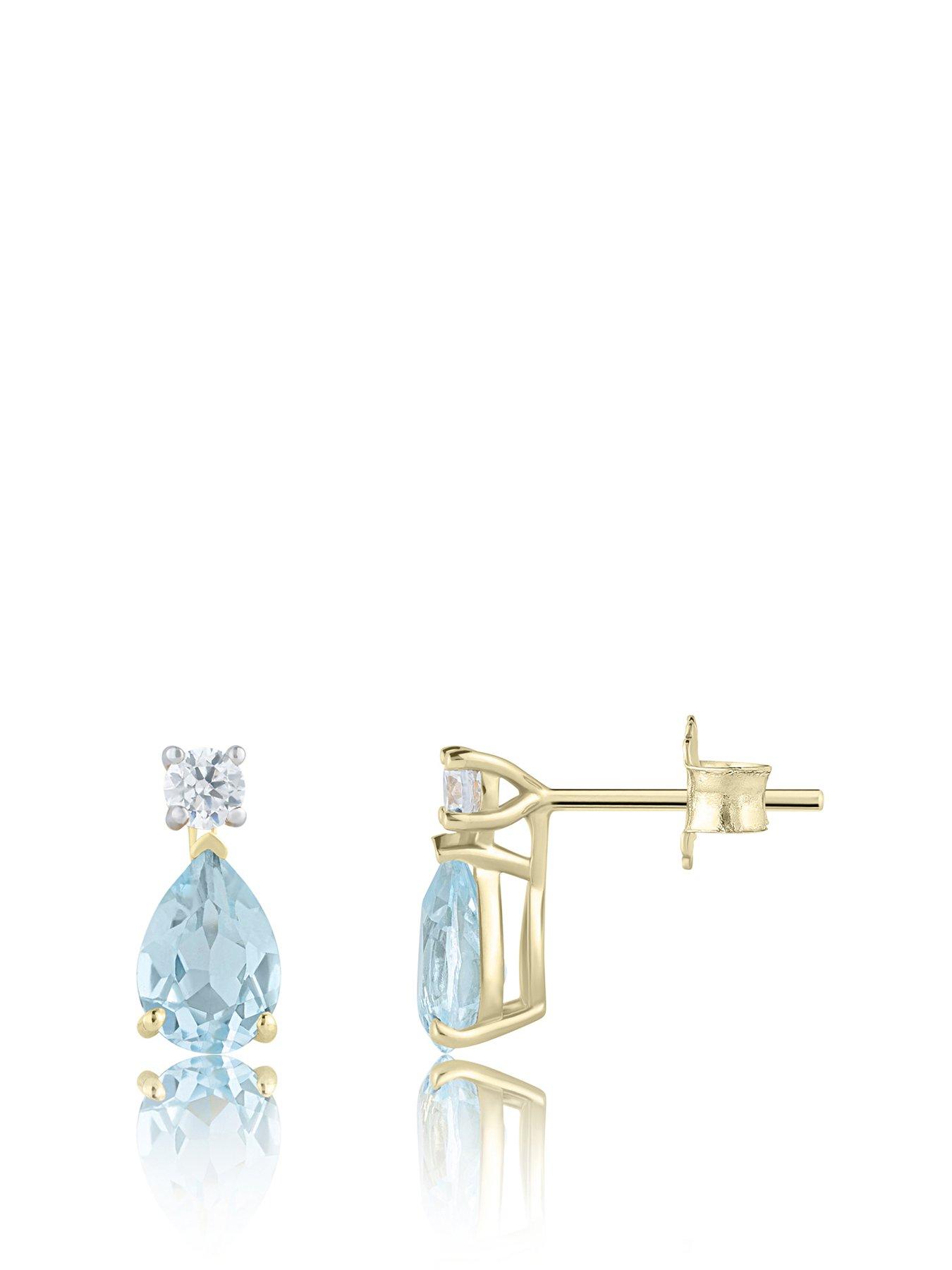 Image 1 of 6 of Love DIAMOND Lab Grown Diamond Aquamarine Stud Earrings
