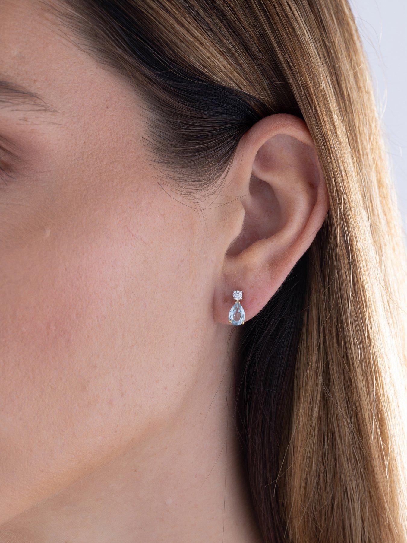 Image 2 of 6 of Love DIAMOND Lab Grown Diamond Aquamarine Stud Earrings