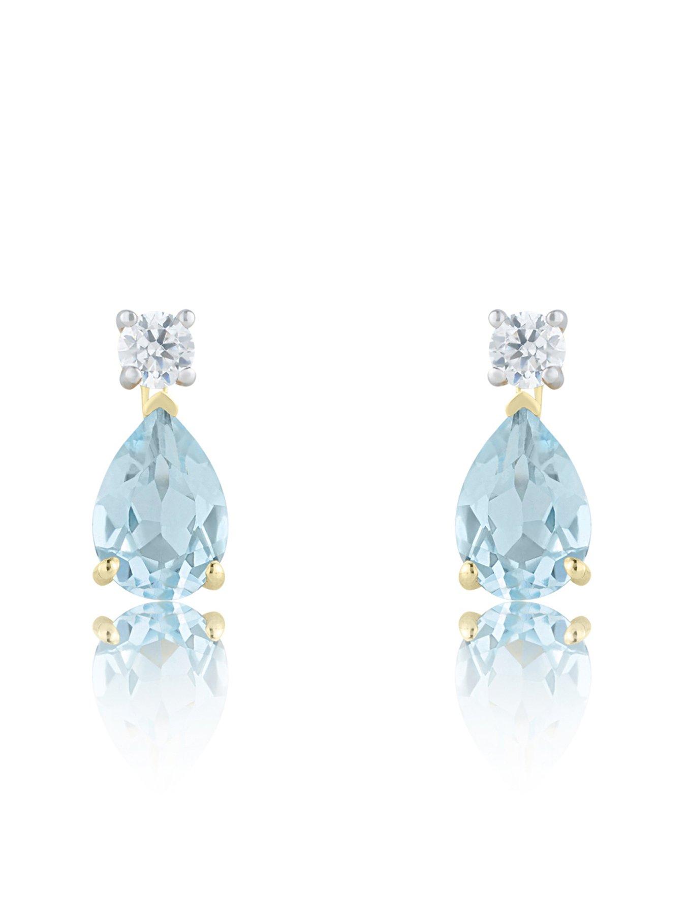Image 3 of 6 of Love DIAMOND Lab Grown Diamond Aquamarine Stud Earrings