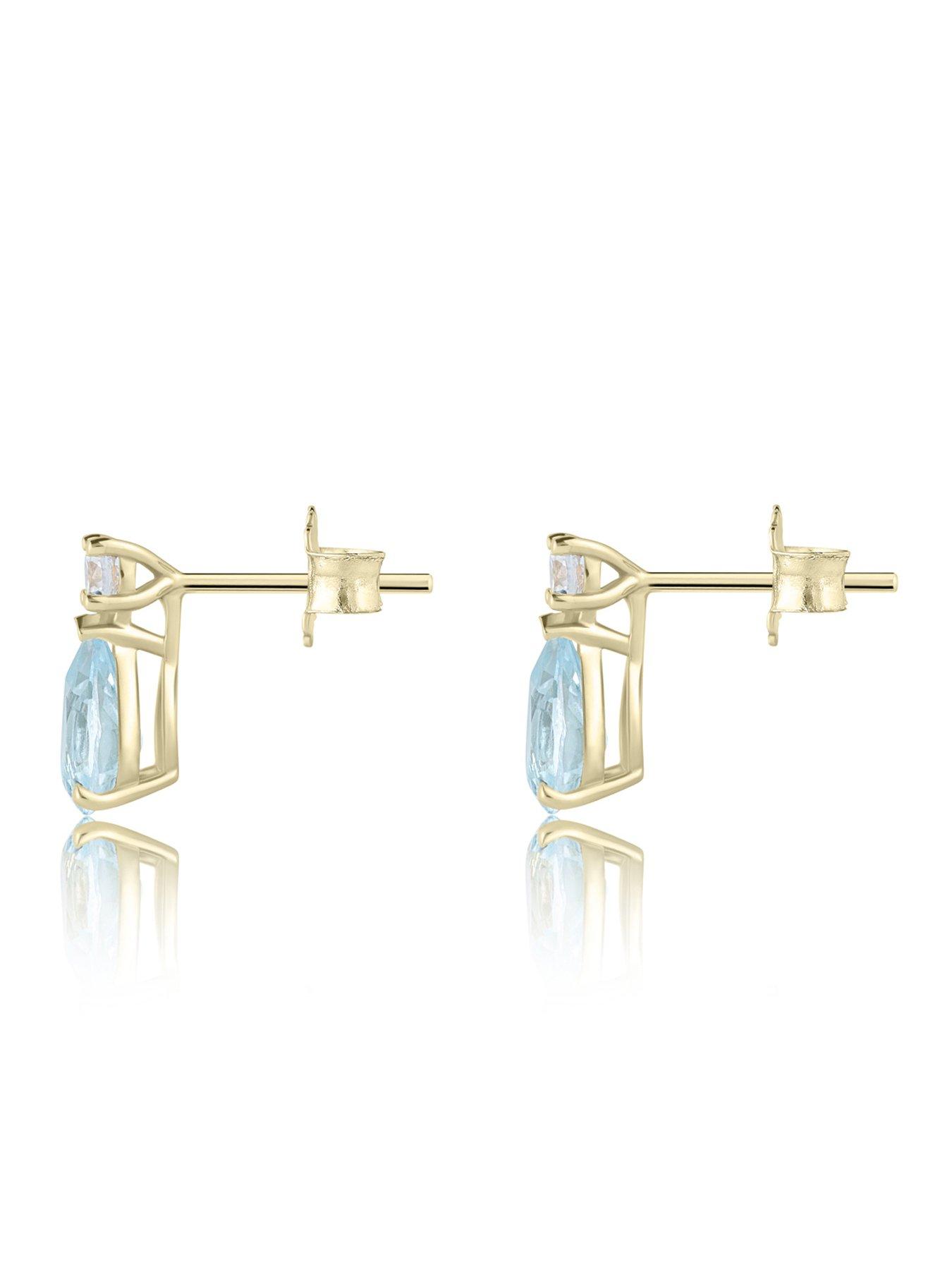 Image 4 of 6 of Love DIAMOND Lab Grown Diamond Aquamarine Stud Earrings
