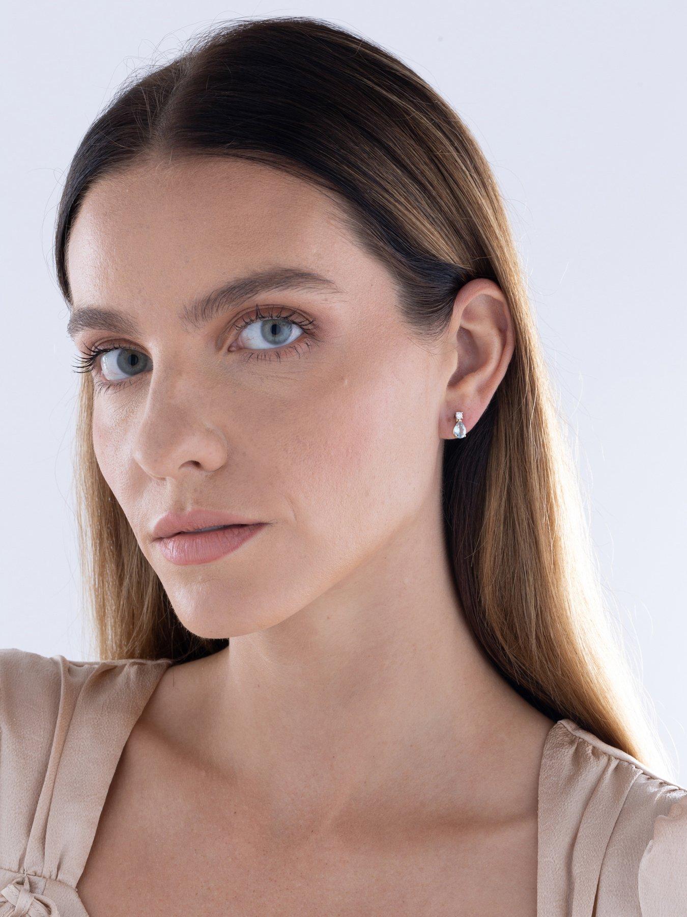 Image 5 of 6 of Love DIAMOND Lab Grown Diamond Aquamarine Stud Earrings
