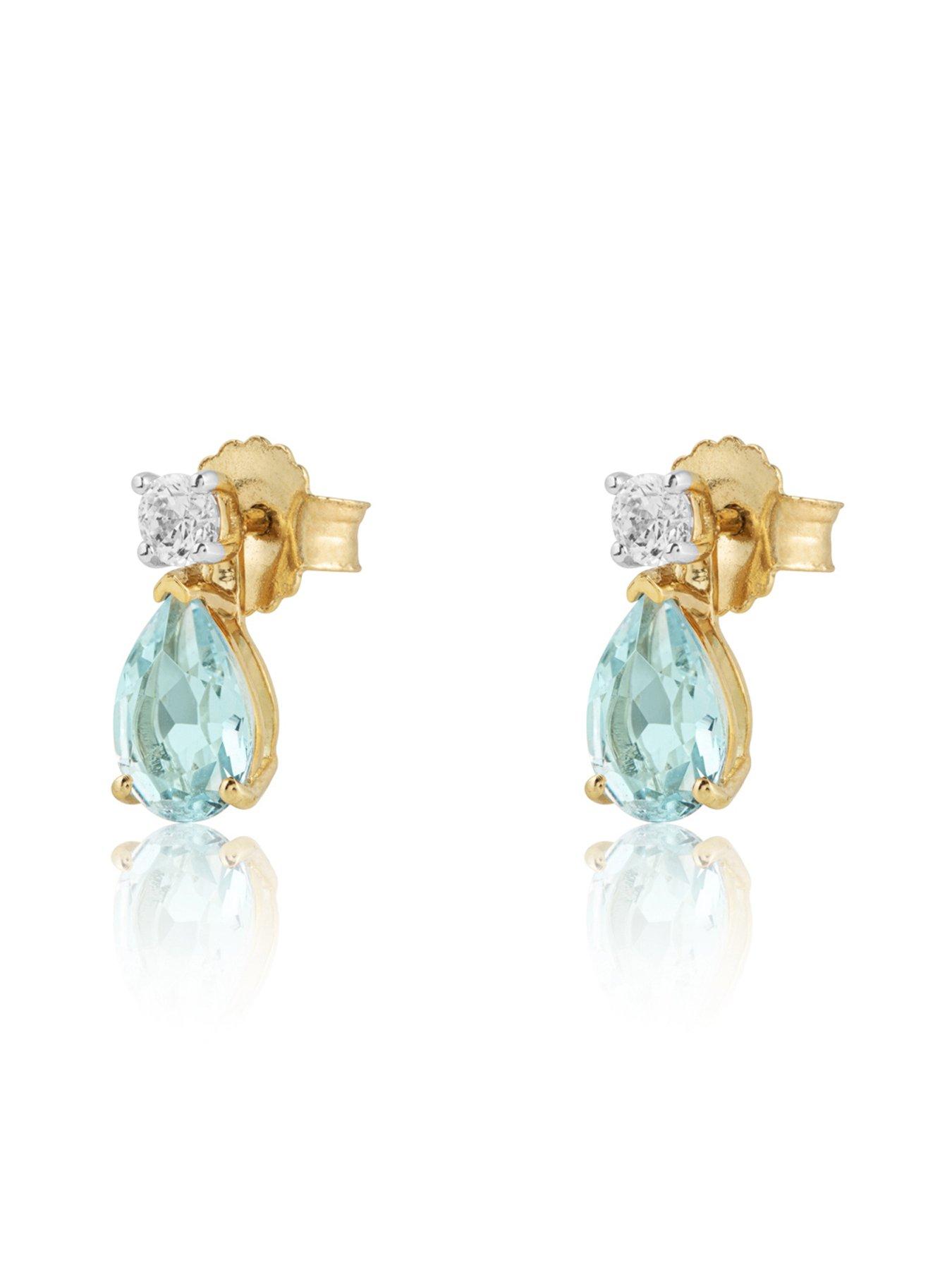 Image 6 of 6 of Love DIAMOND Lab Grown Diamond Aquamarine Stud Earrings
