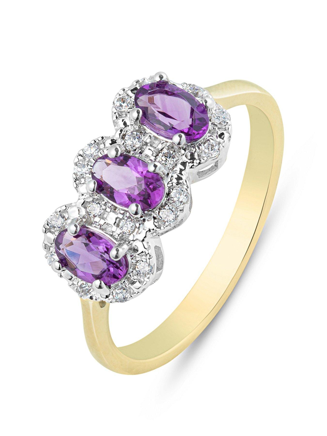 Image 1 of 5 of Love DIAMOND Amethyst With Diamond Three Stone Ring