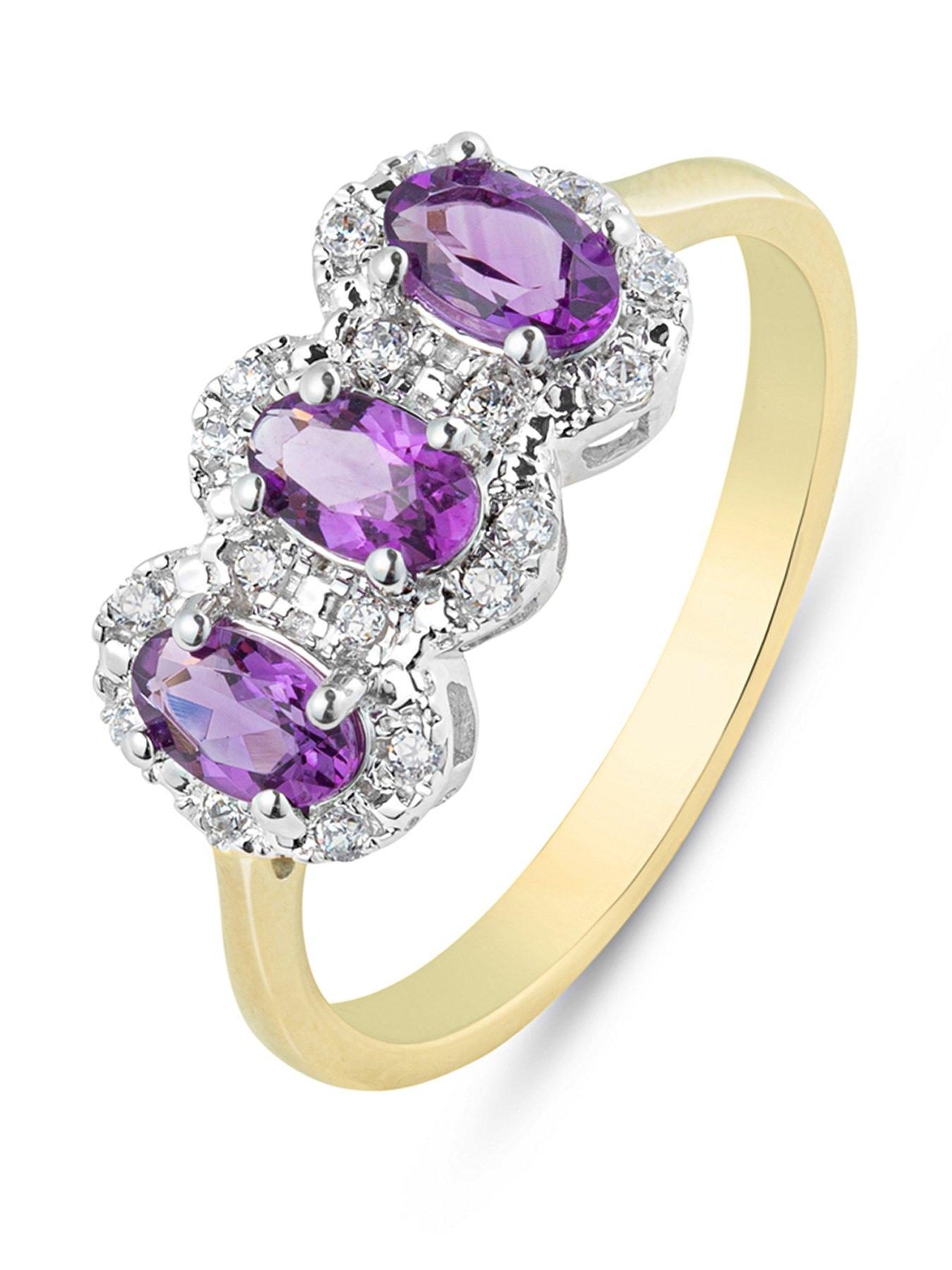 Love DIAMOND Amethyst With Diamond Three Stone Ring