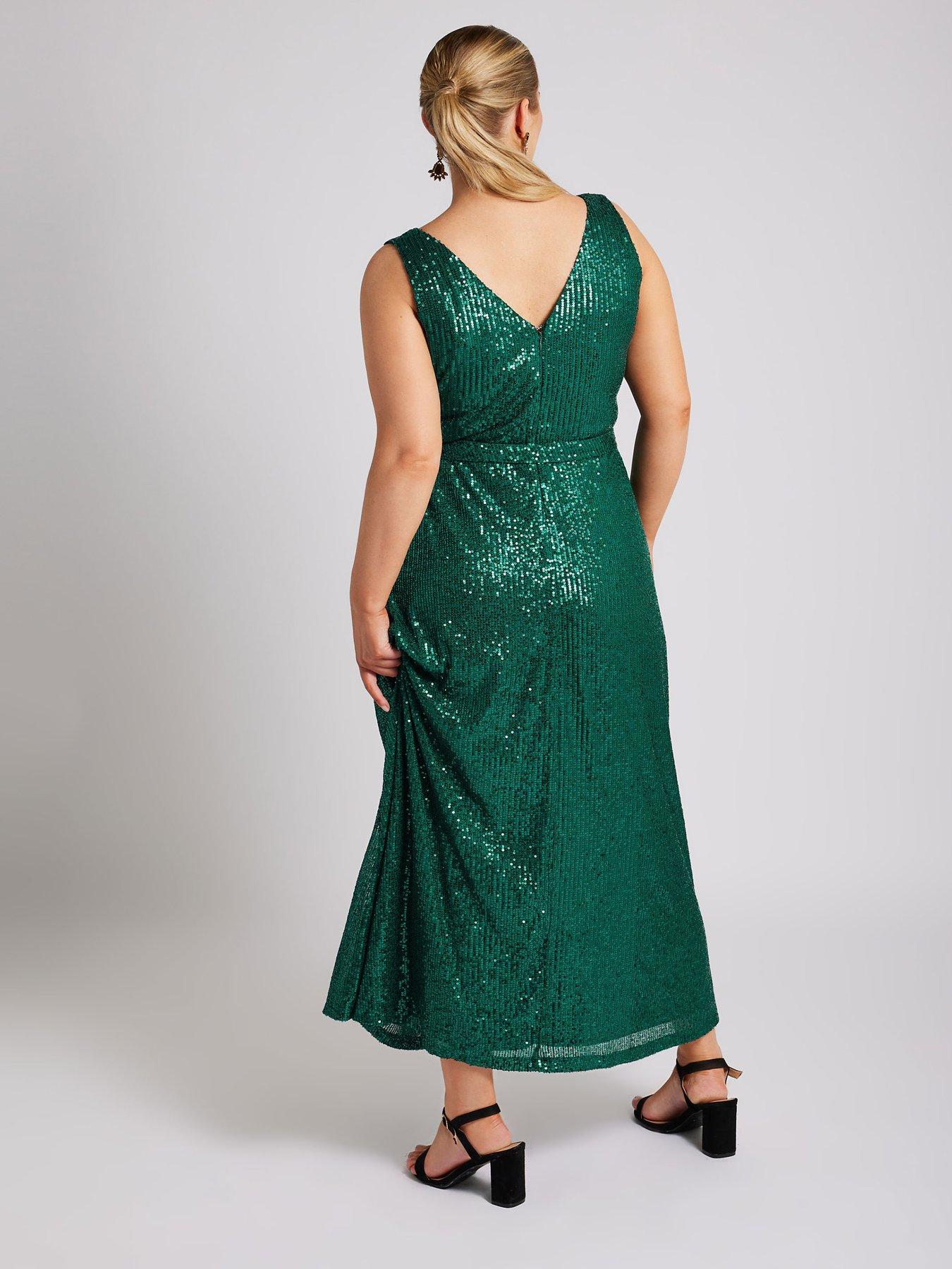 Image 2 of 4 of Yours Curve Sequin V Neck Maxi Dress