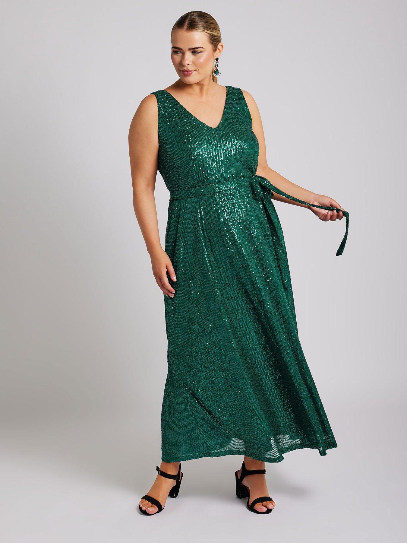 Image 3 of 4 of Yours Curve Sequin V Neck Maxi Dress