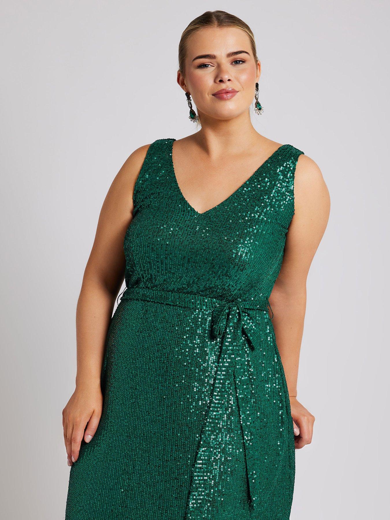 Image 4 of 4 of Yours Curve Sequin V Neck Maxi Dress
