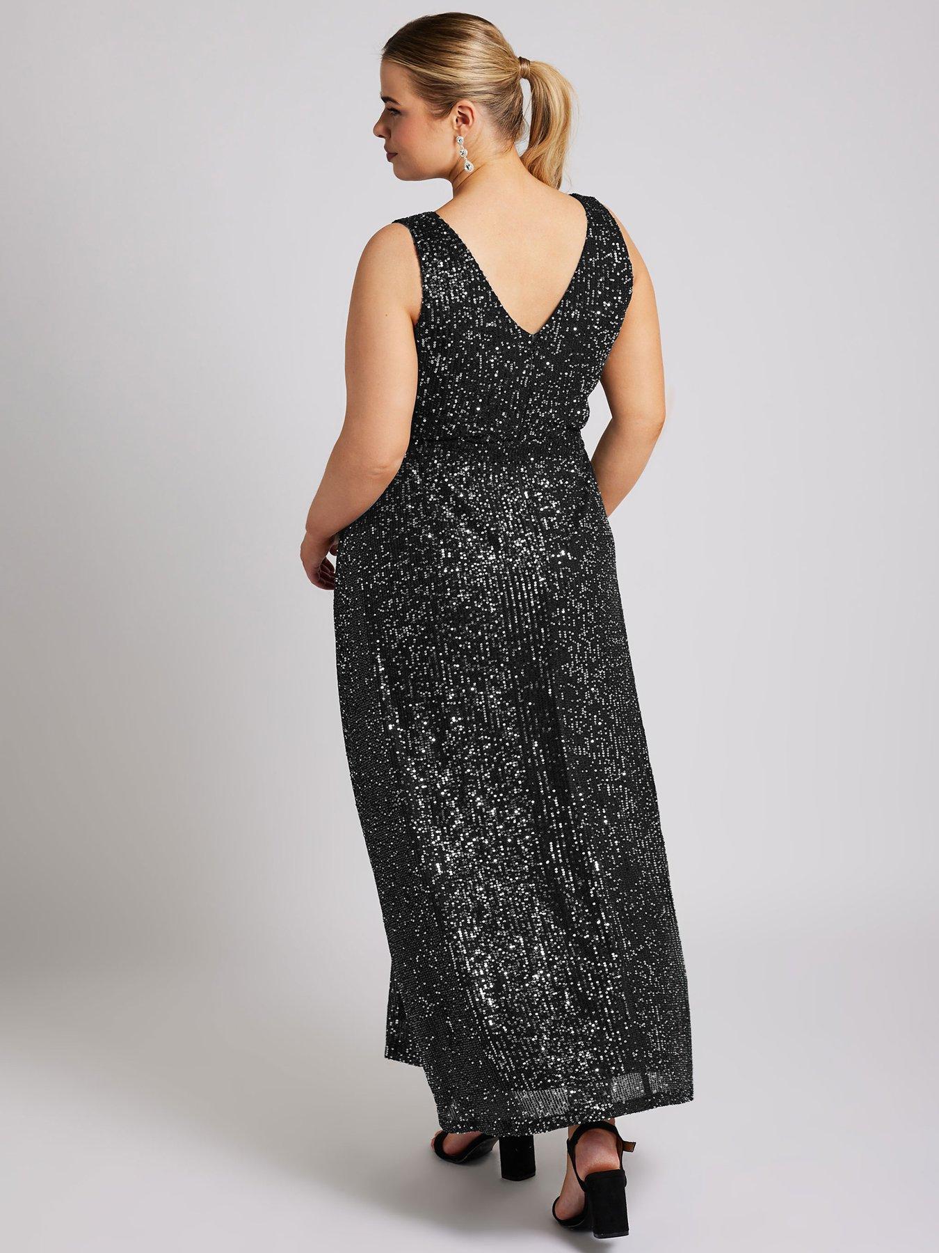  image of yours-curve-sequin-v-neck-maxi-dress-black