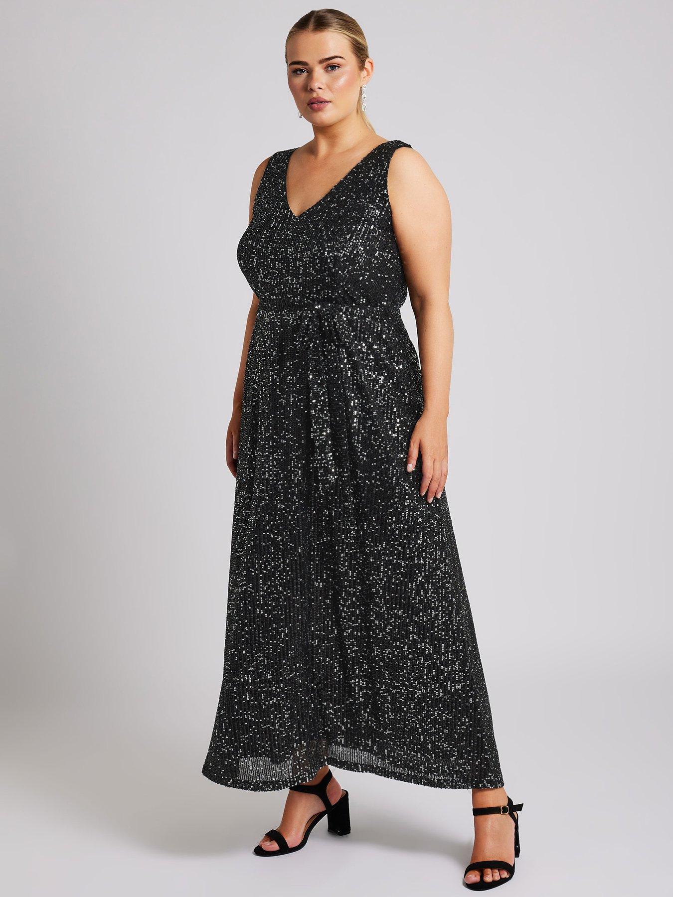  image of yours-curve-sequin-v-neck-maxi-dress-black