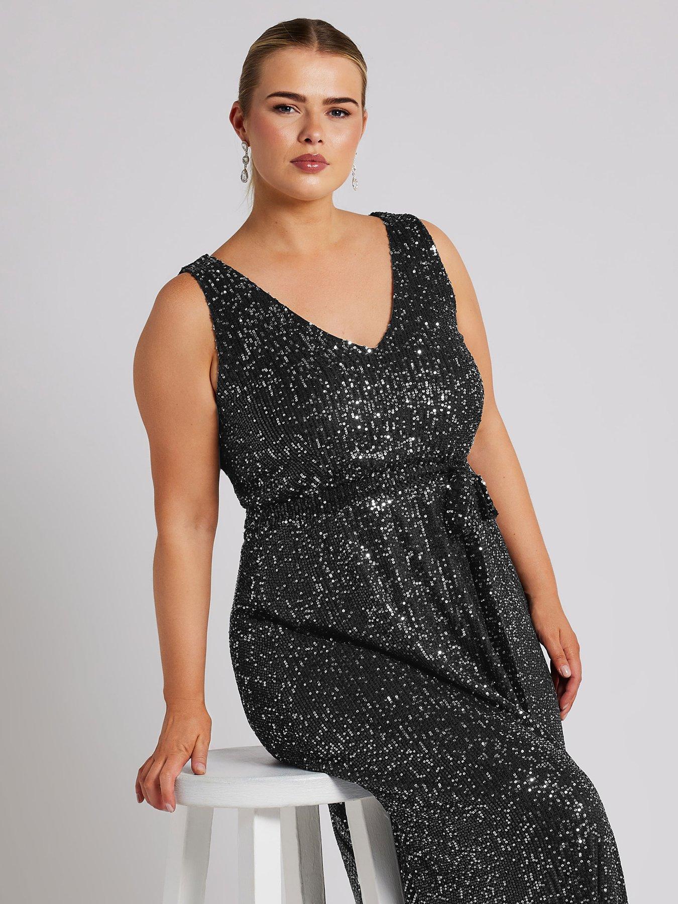  image of yours-curve-sequin-v-neck-maxi-dress-black