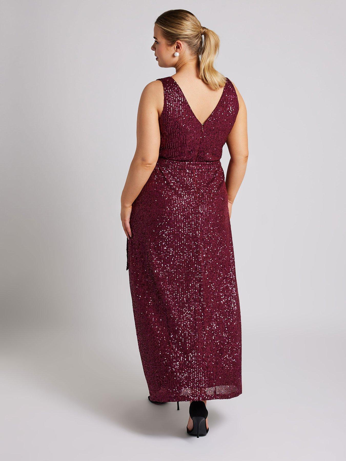 Image 2 of 4 of Yours Curve Sequin V Neck Maxi Dress - Red