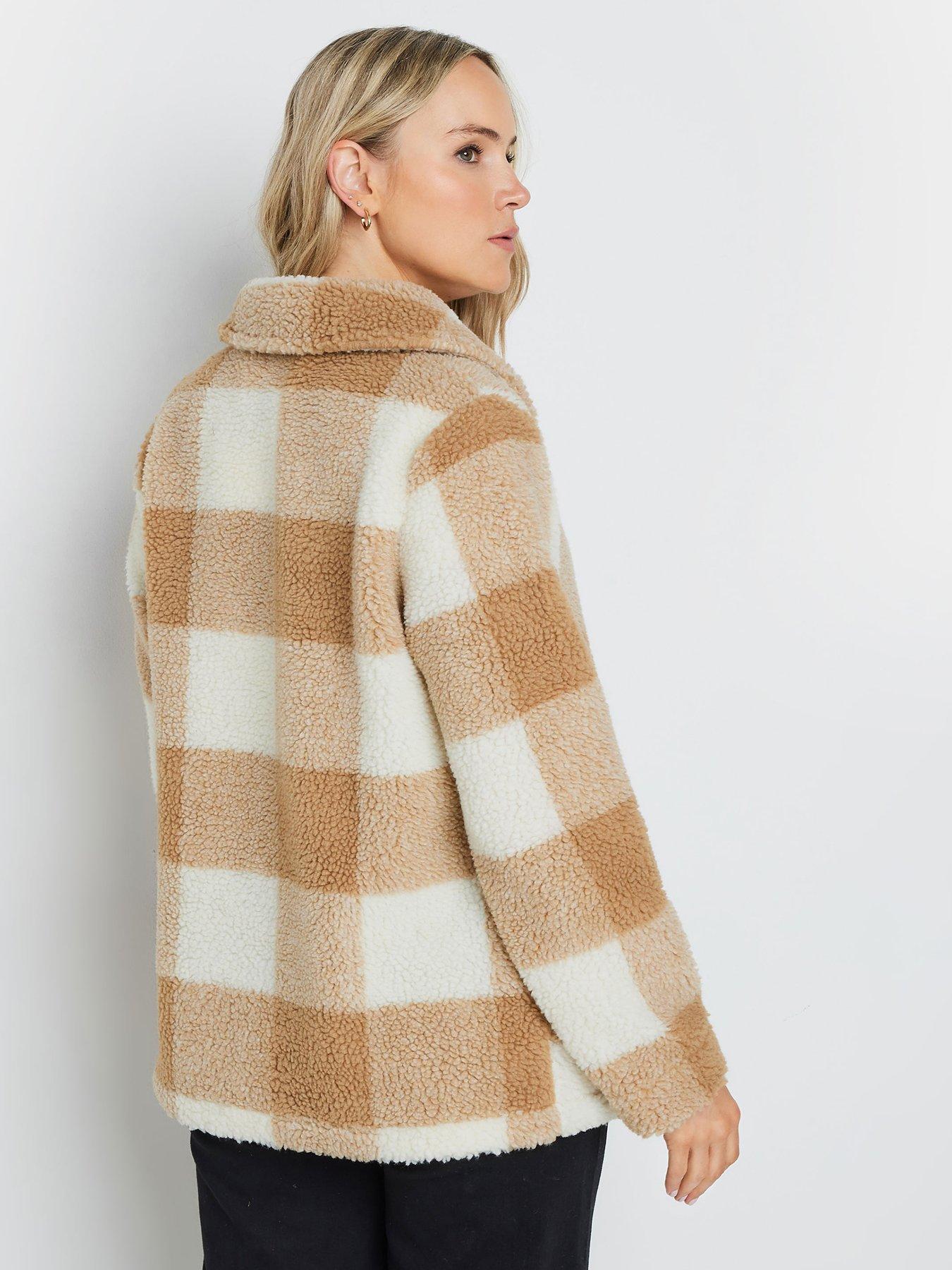  image of long-tall-sally-check-fleece-jacket-beige