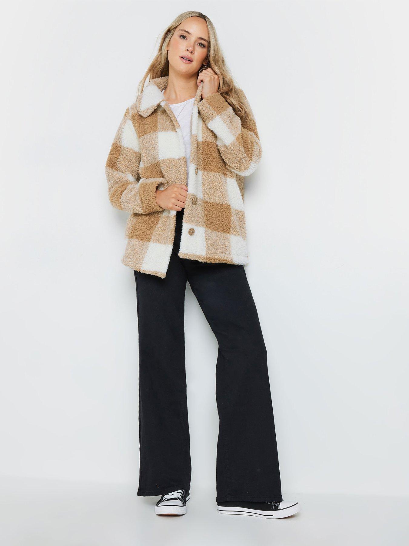  image of long-tall-sally-check-fleece-jacket-beige